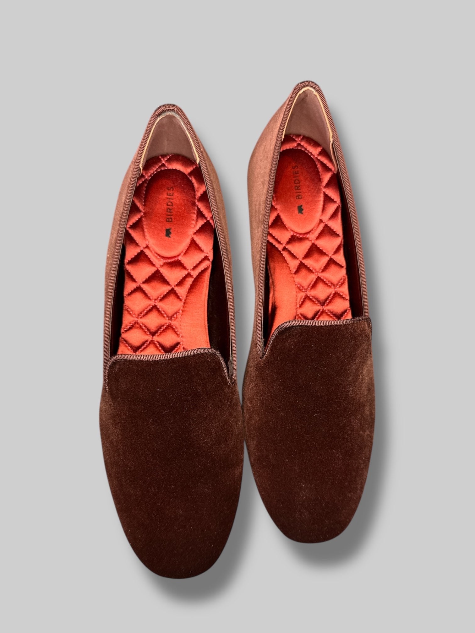 NWT Size 10.5 chocolate brown Birdies velvet flats with quilted insoles