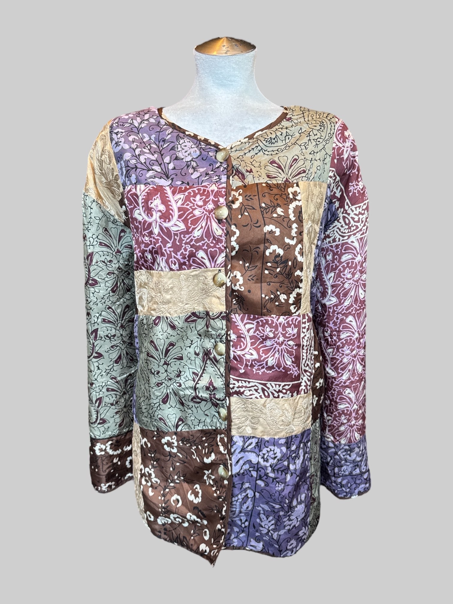 3X Vintage multicolor quilted reversible jacket with buttons on both sides