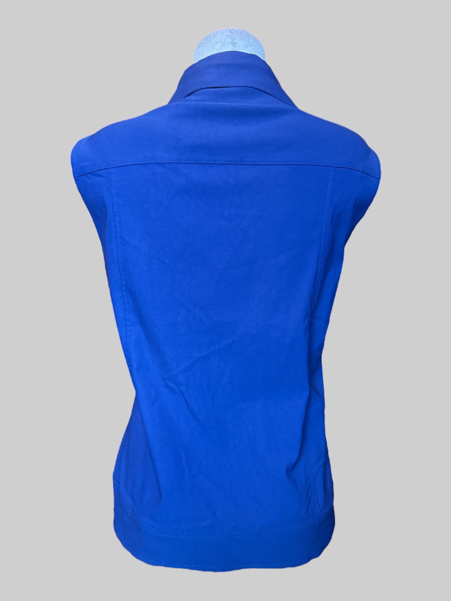 2X Blue zip up vest with pockets, snap buttons, and adjustable collar