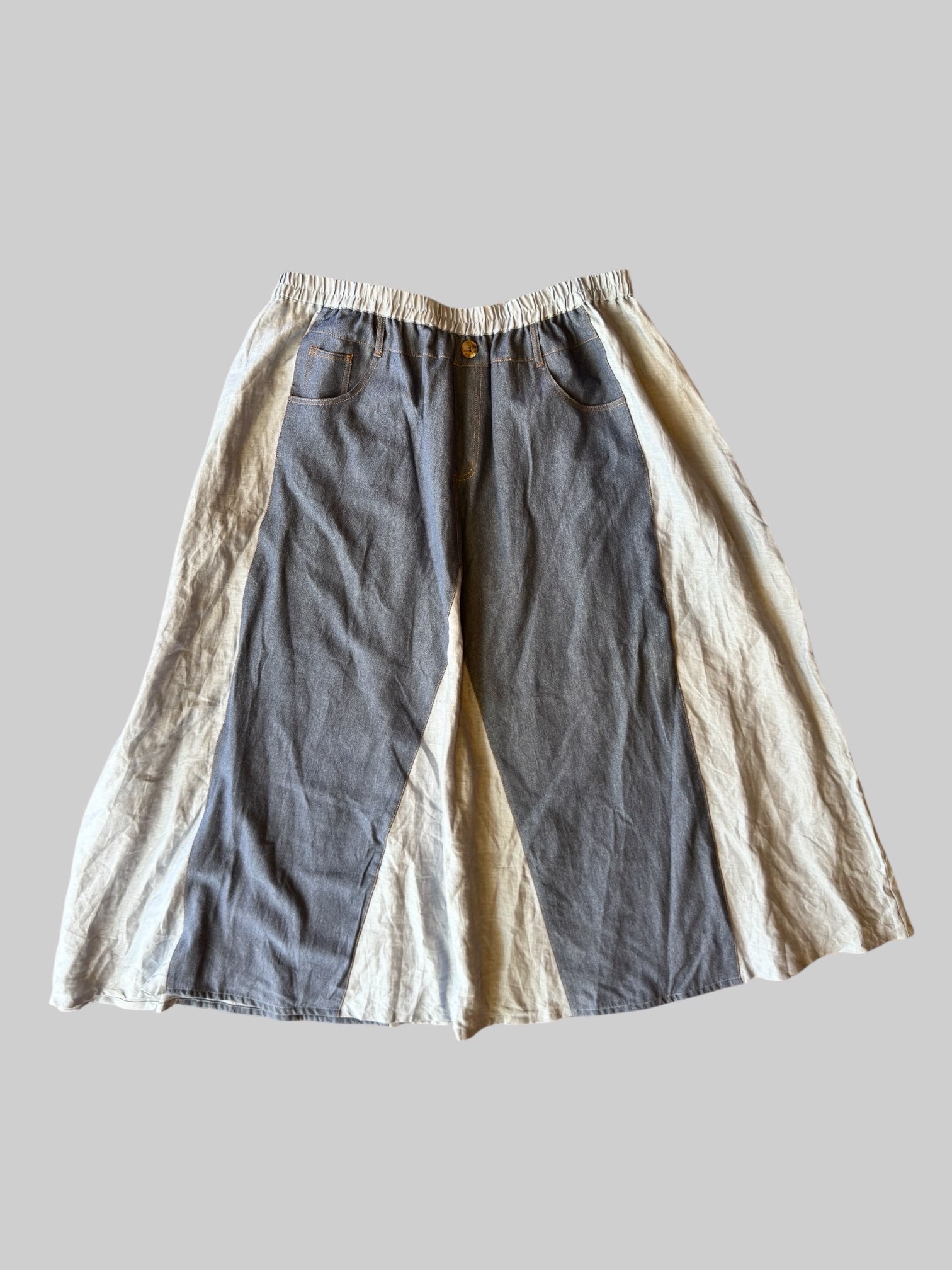 4X 2-toned denim maxi skirt with pants illusion