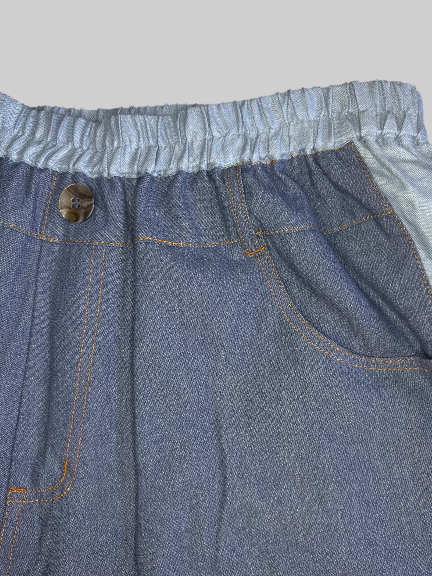 4X 2-toned denim maxi skirt with pants illusion