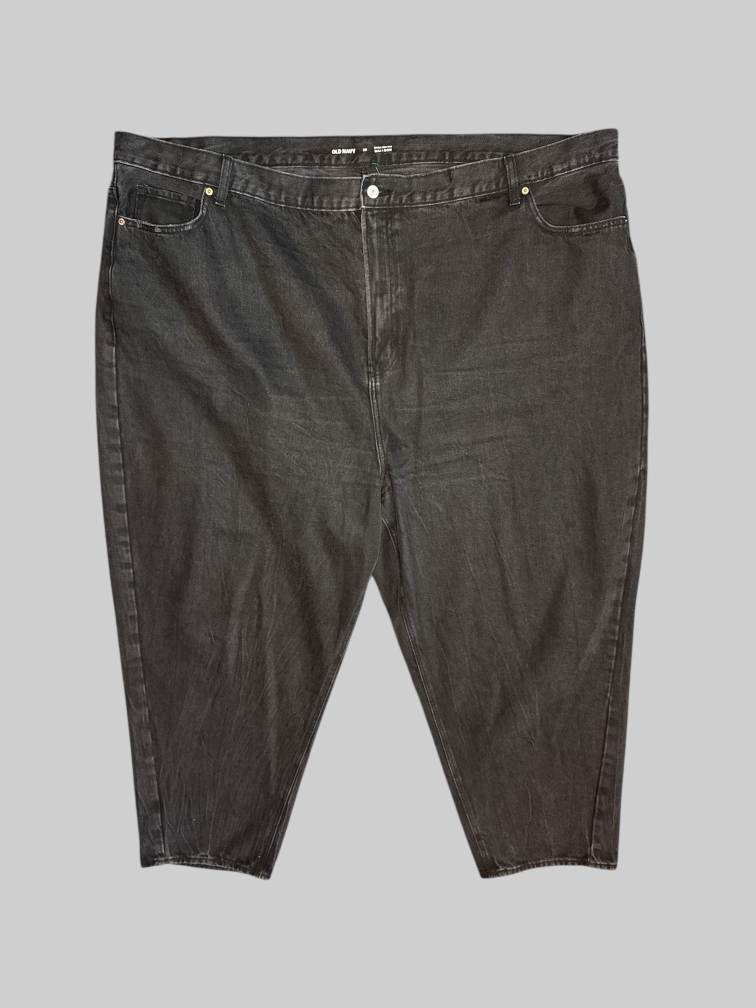 4X Black denim high rise balloon pants