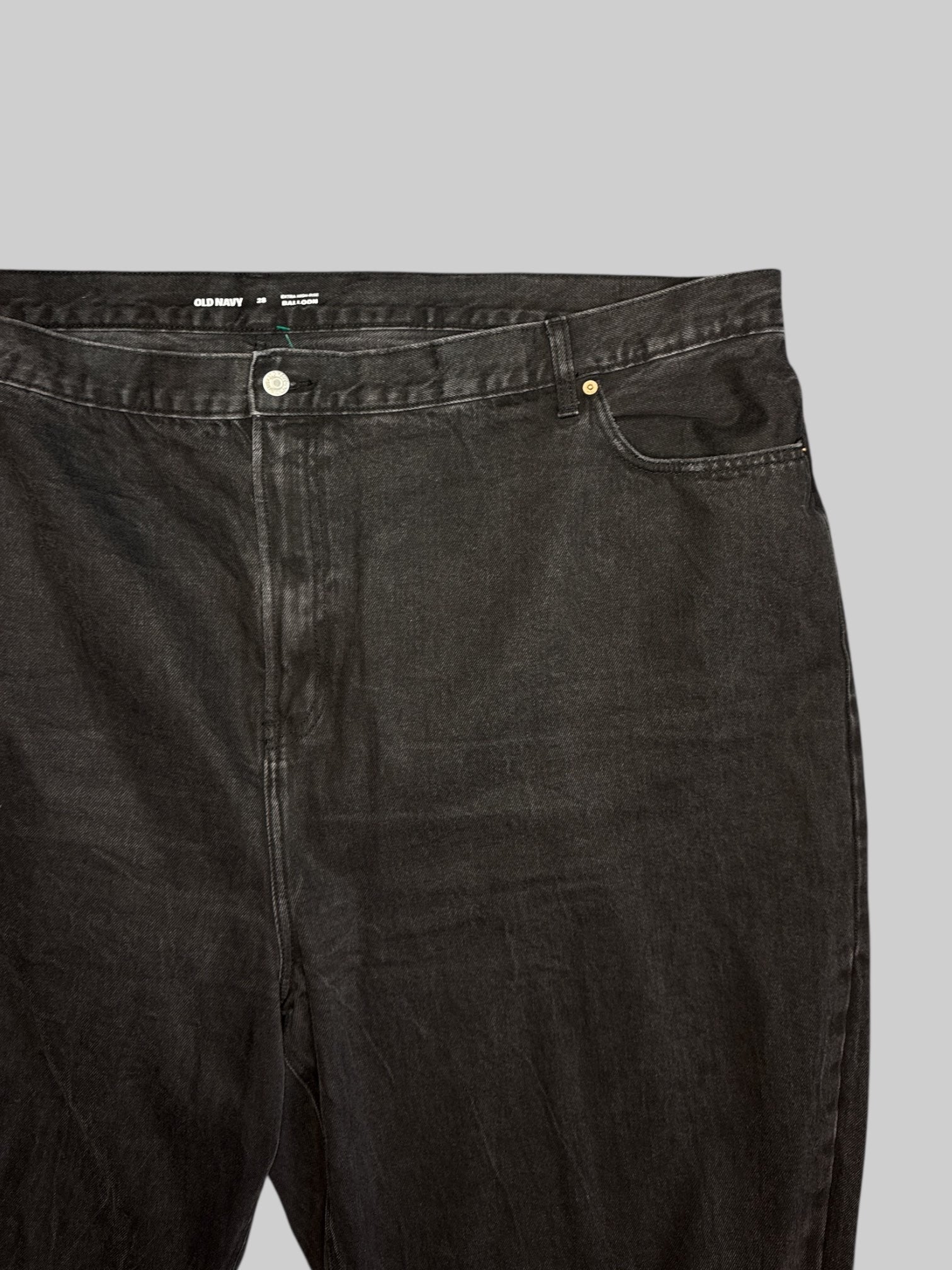 4X Black denim high rise balloon pants