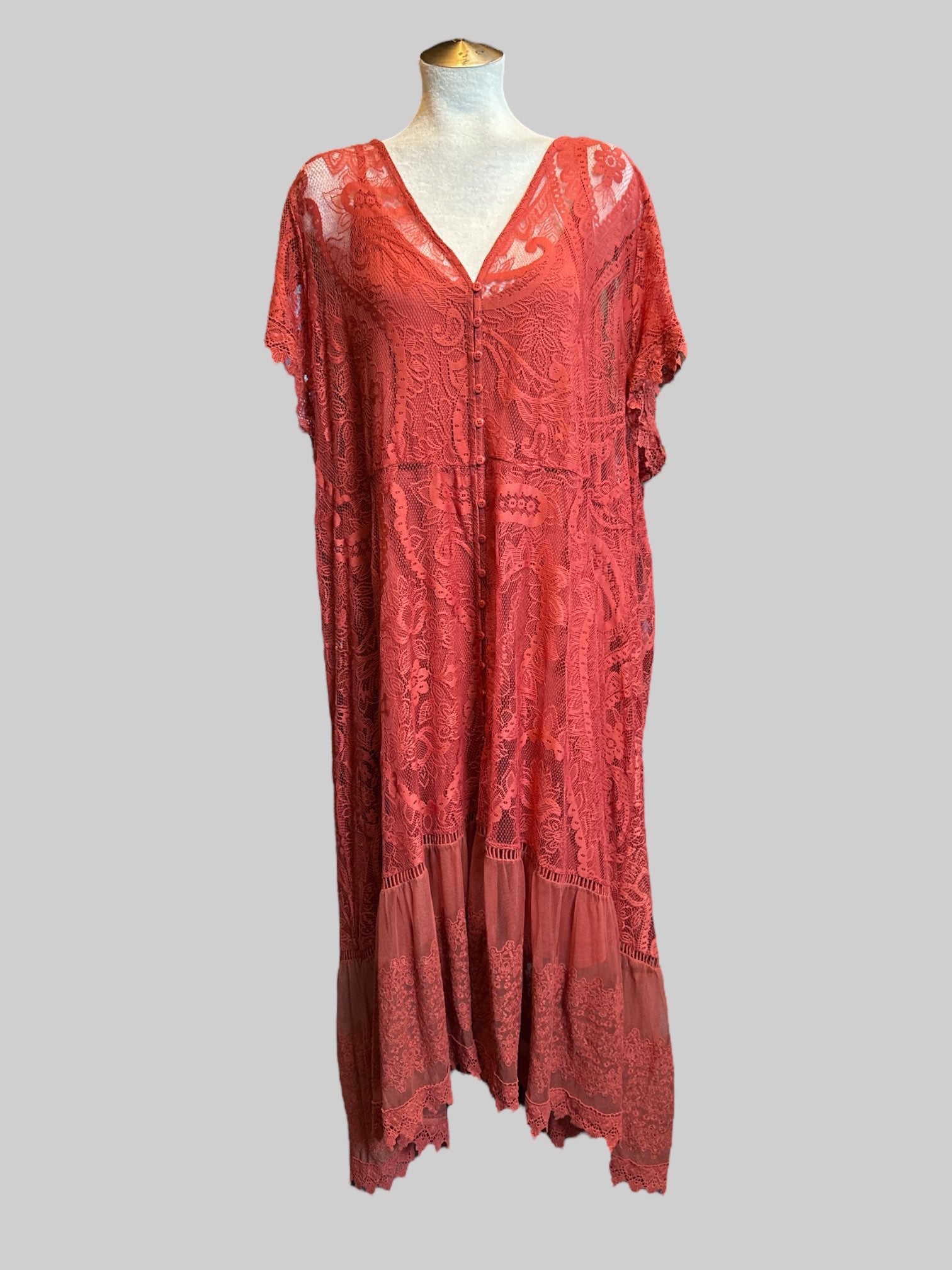 5X rust color gorgeous layered dress with lace and slip dress