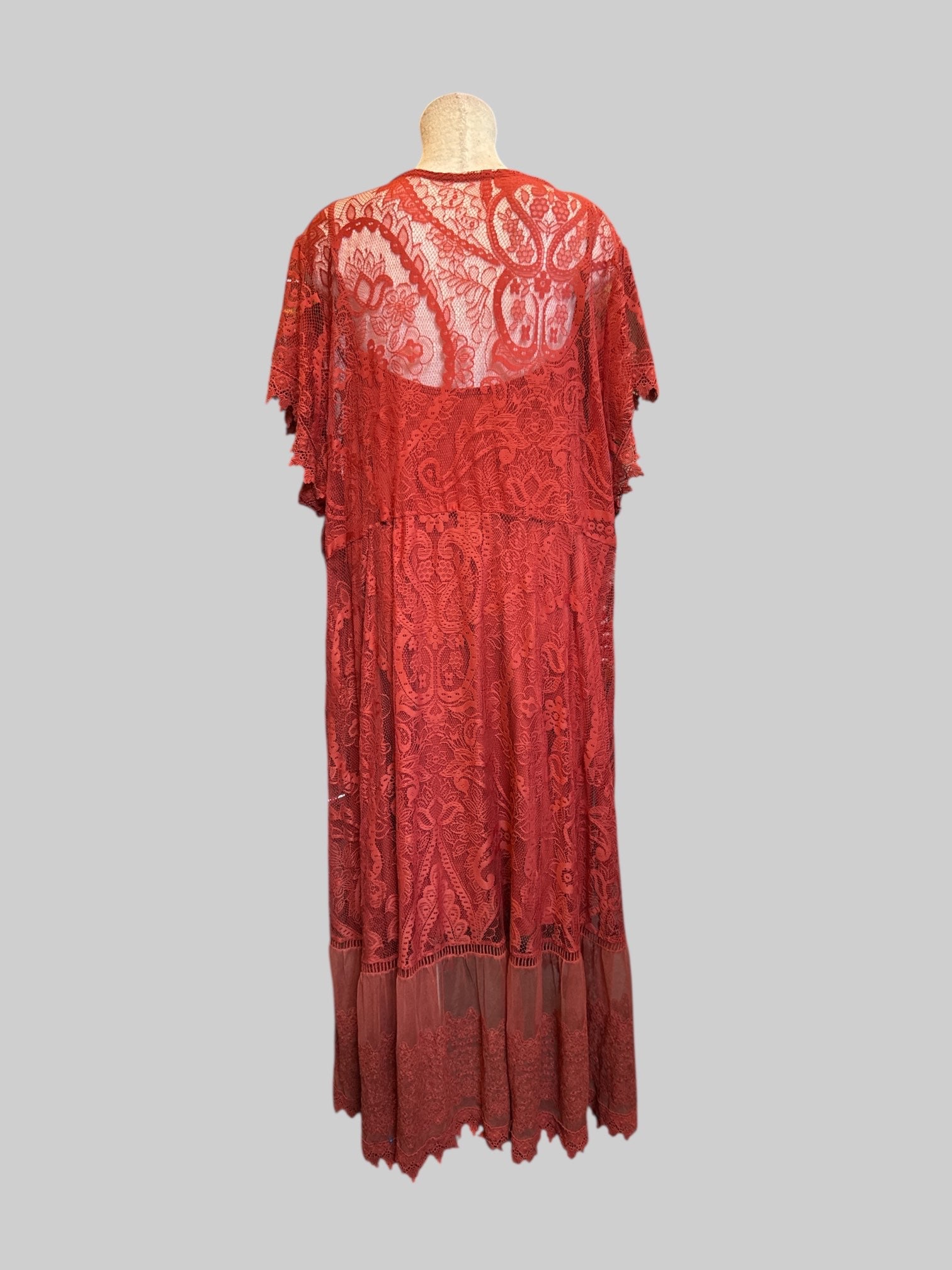5X rust color gorgeous layered dress with lace and slip dress