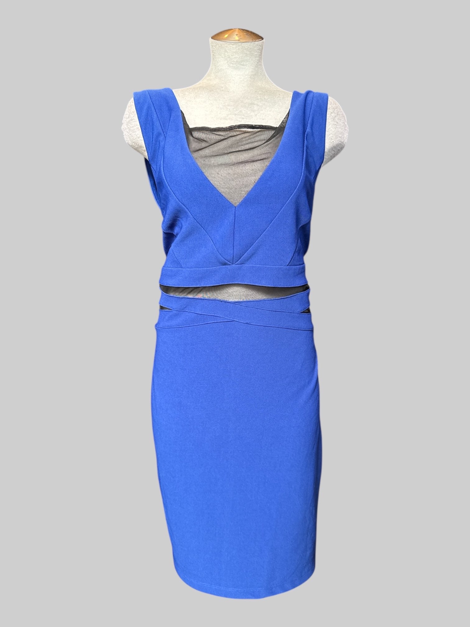 1X royal blue body con dress with mesh cut outs