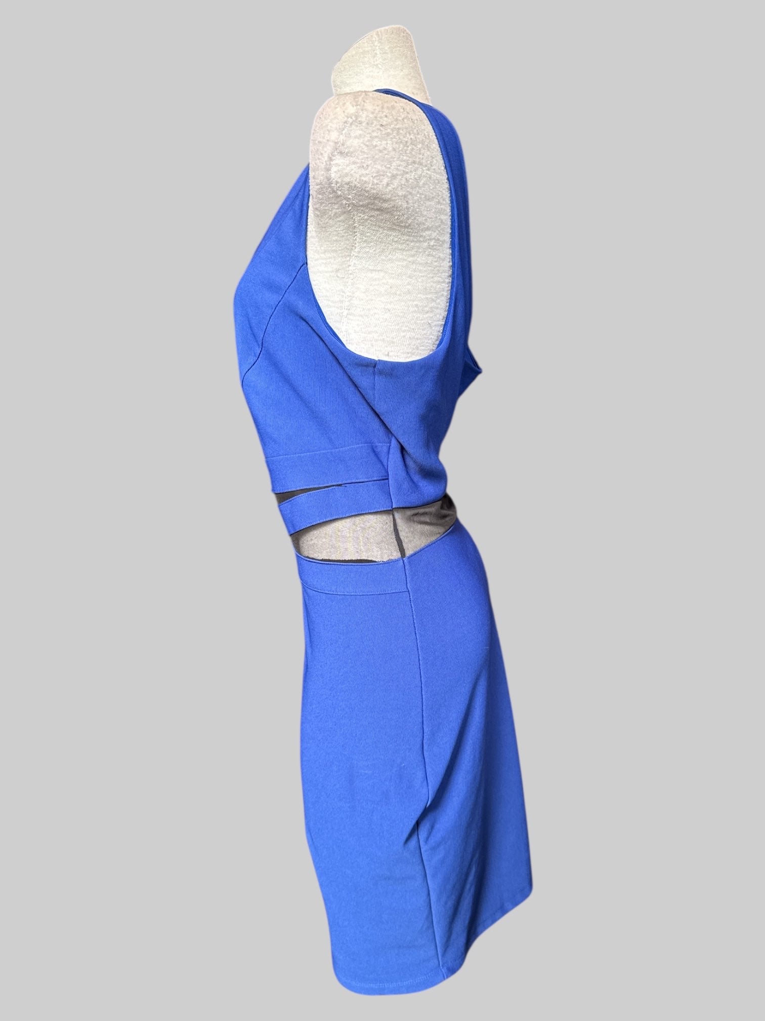 1X royal blue body con dress with mesh cut outs