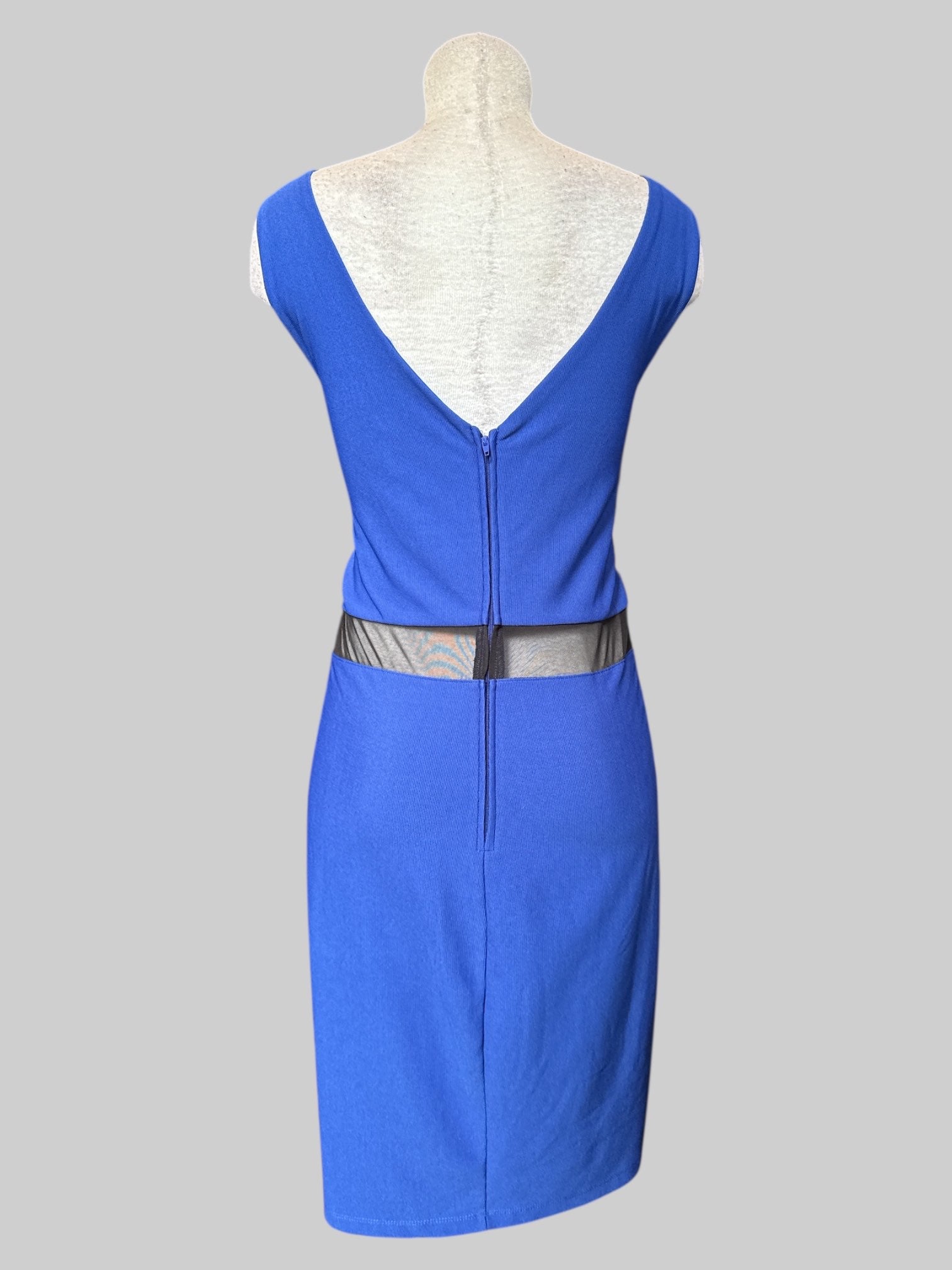 1X royal blue body con dress with mesh cut outs