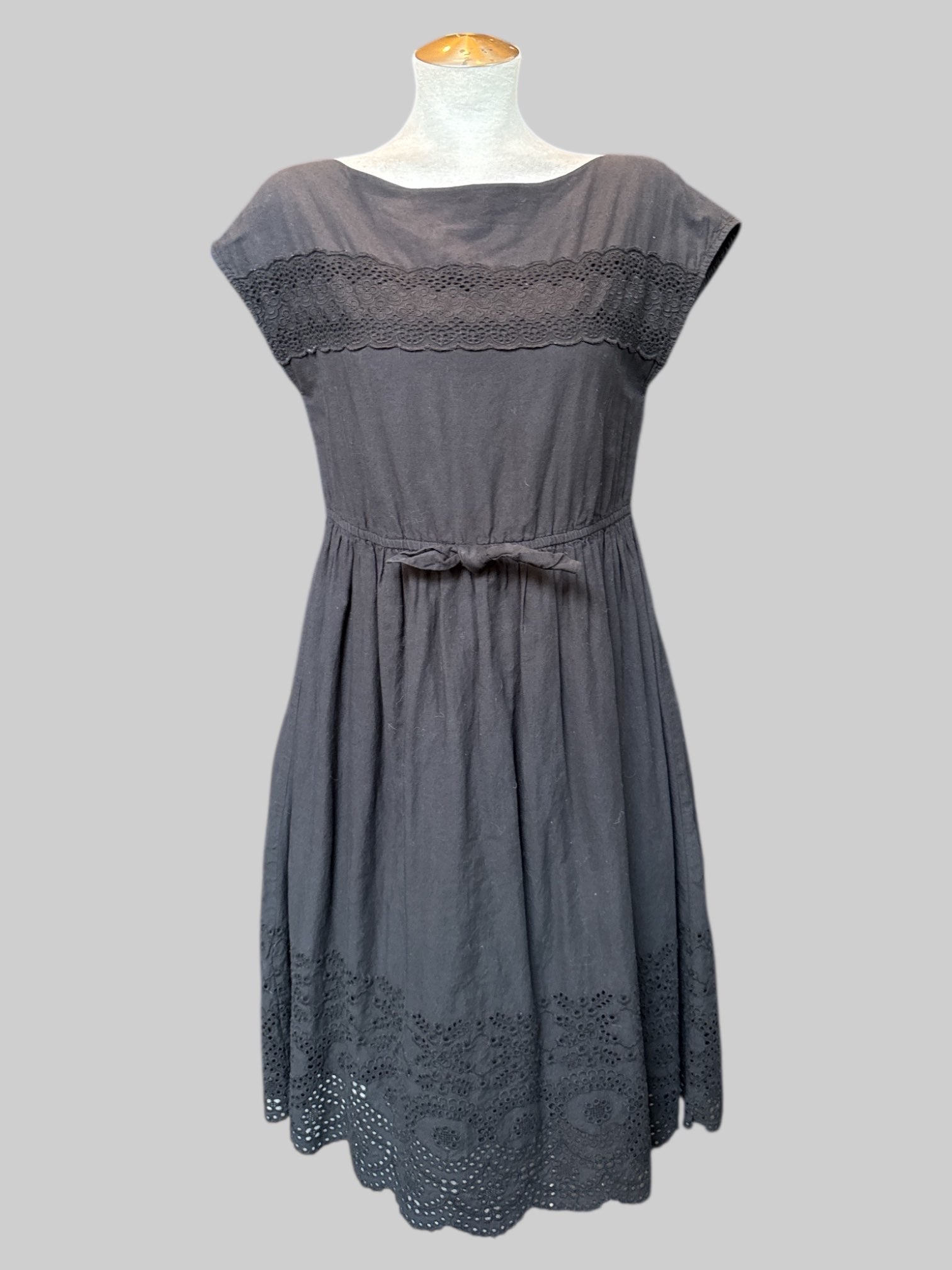 S Black dress with eyelet cutouts and elastic waistband