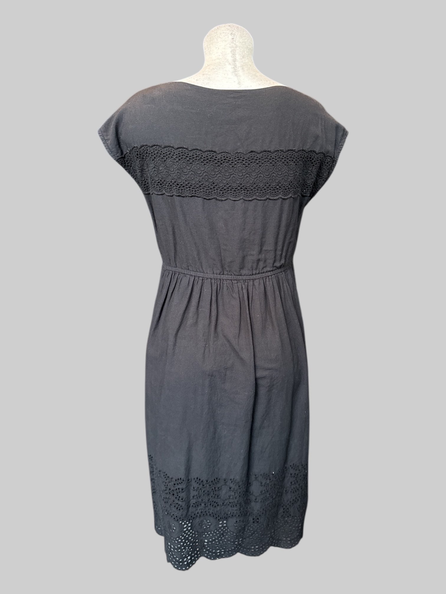S Black dress with eyelet cutouts and elastic waistband