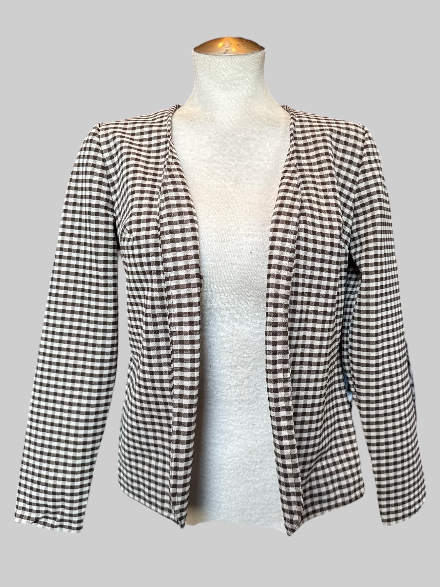 S Vintage brown and white gingham blazer