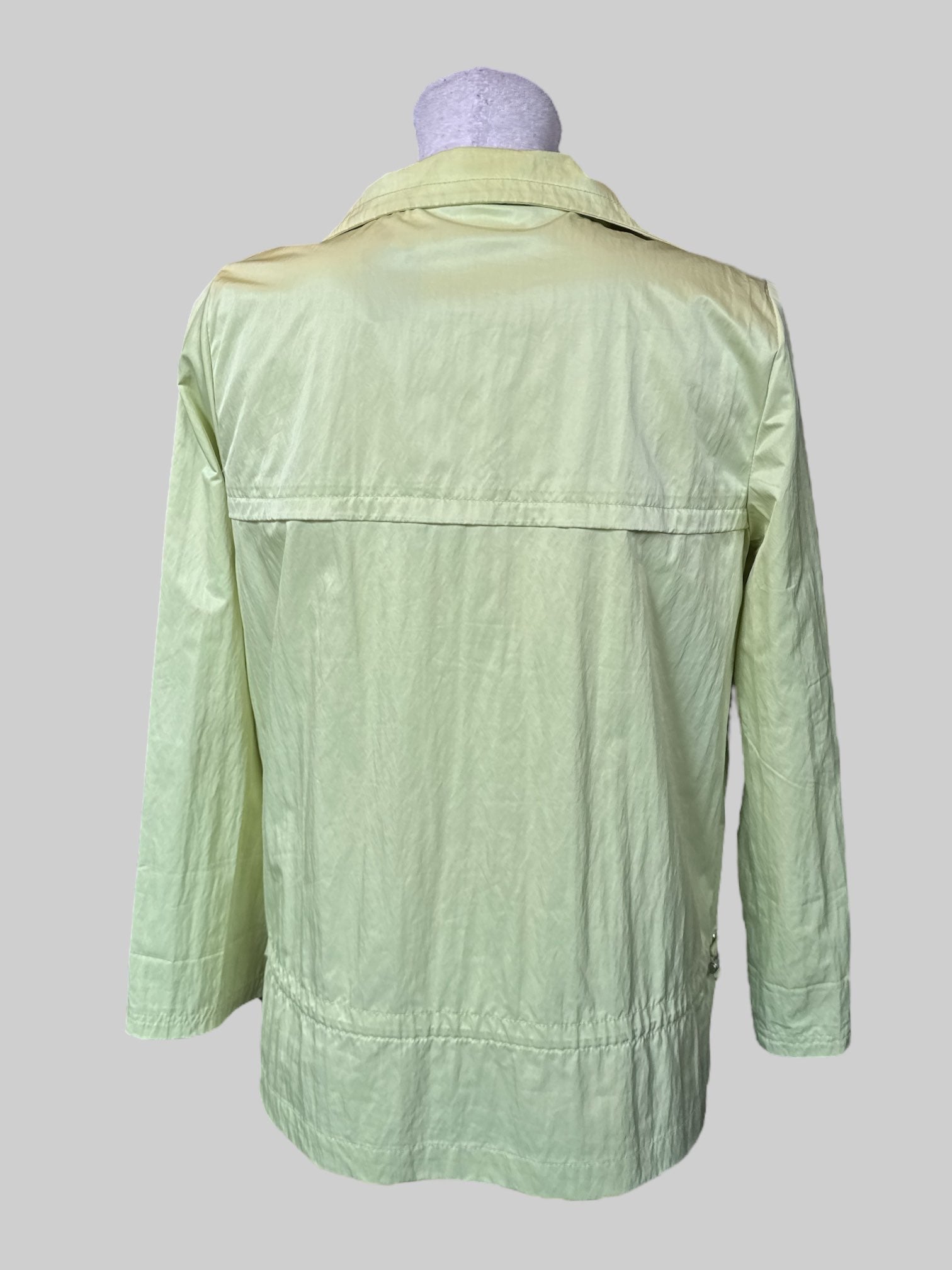 M Vintage light green zip up jacket with snap buttons and drawstring sides