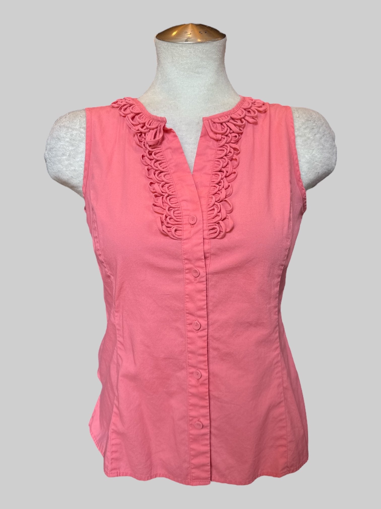 M Pink sleeveless button up top with layered loop embellishments