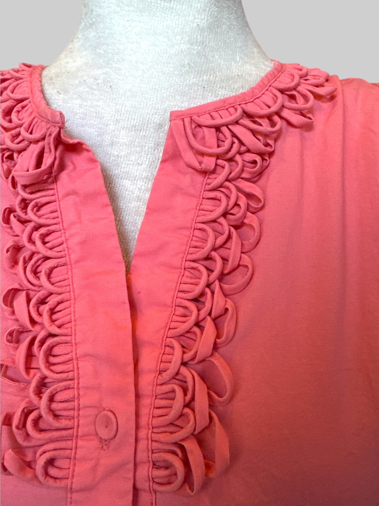 M Pink sleeveless button up top with layered loop embellishments