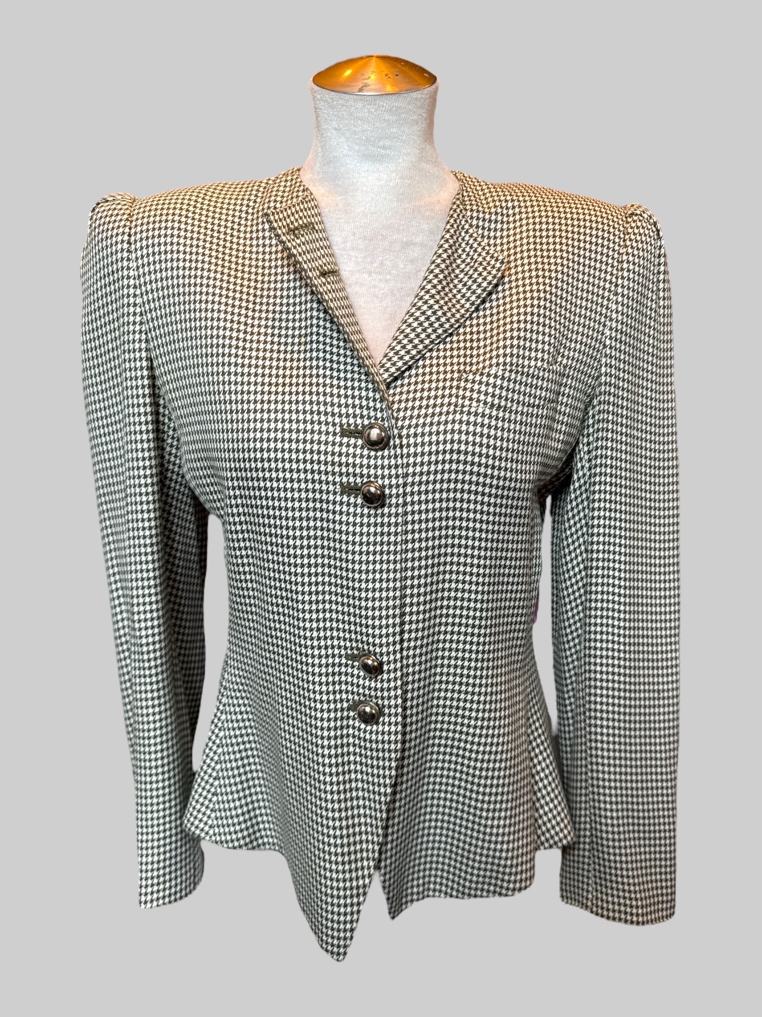 M Vintage green and white houndstooth blazer with shoulder pads