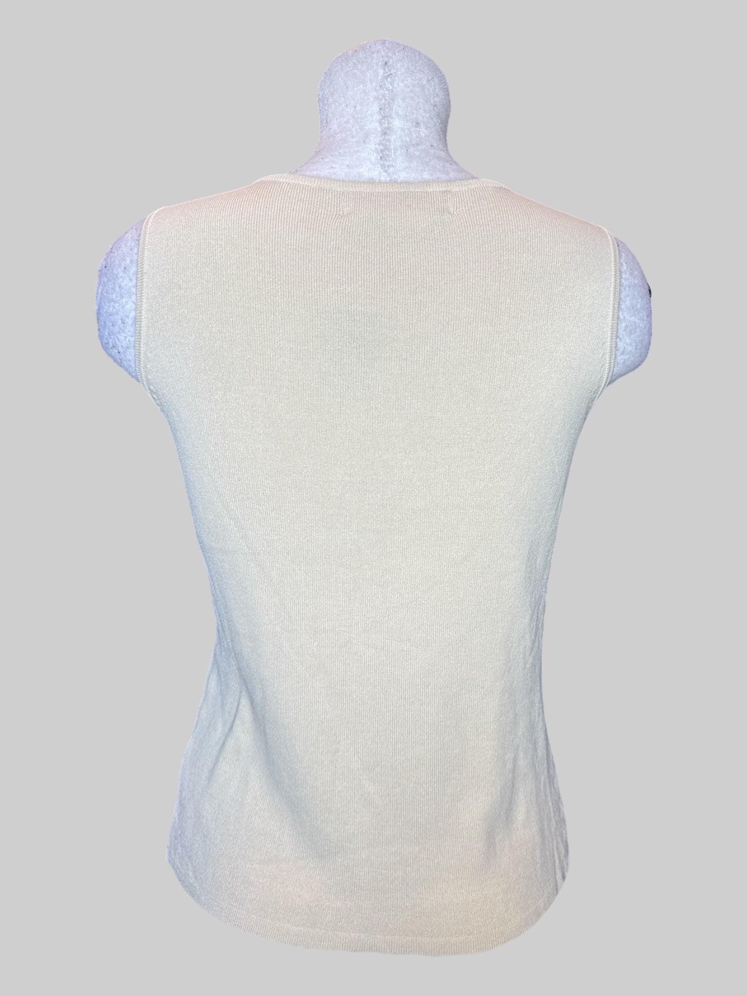 L Vintage tan sleeveless top with shells and stone beaded neckline