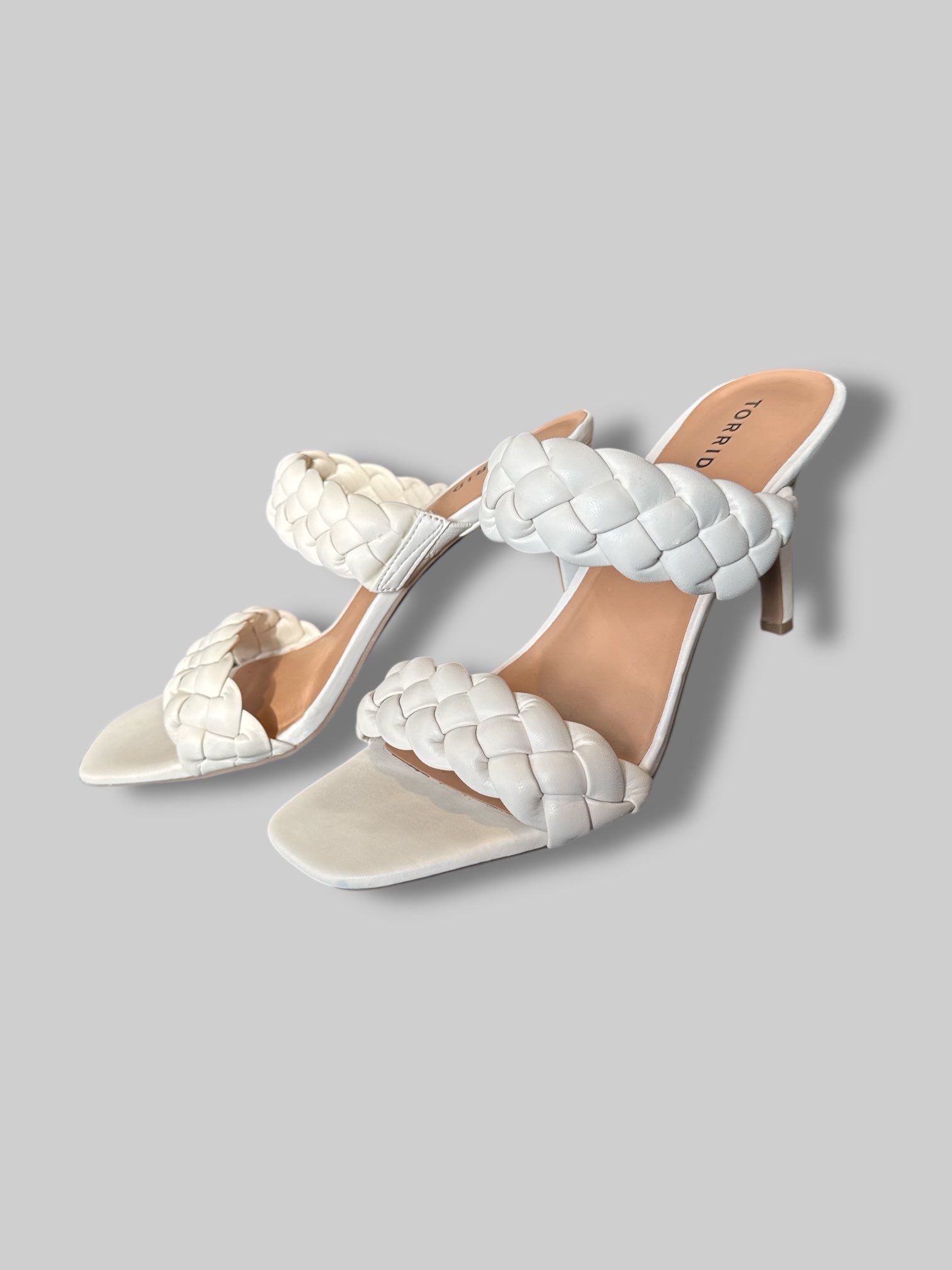 Size 13WW Cream braided heeled sandals