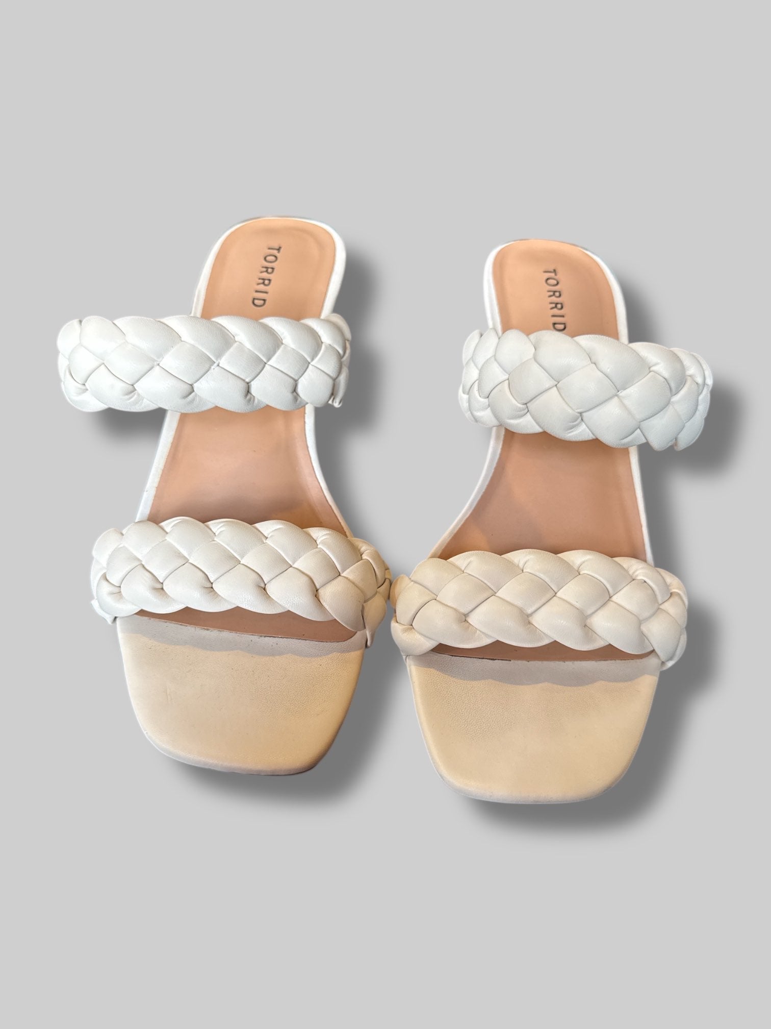 Size 13WW Cream braided heeled sandals