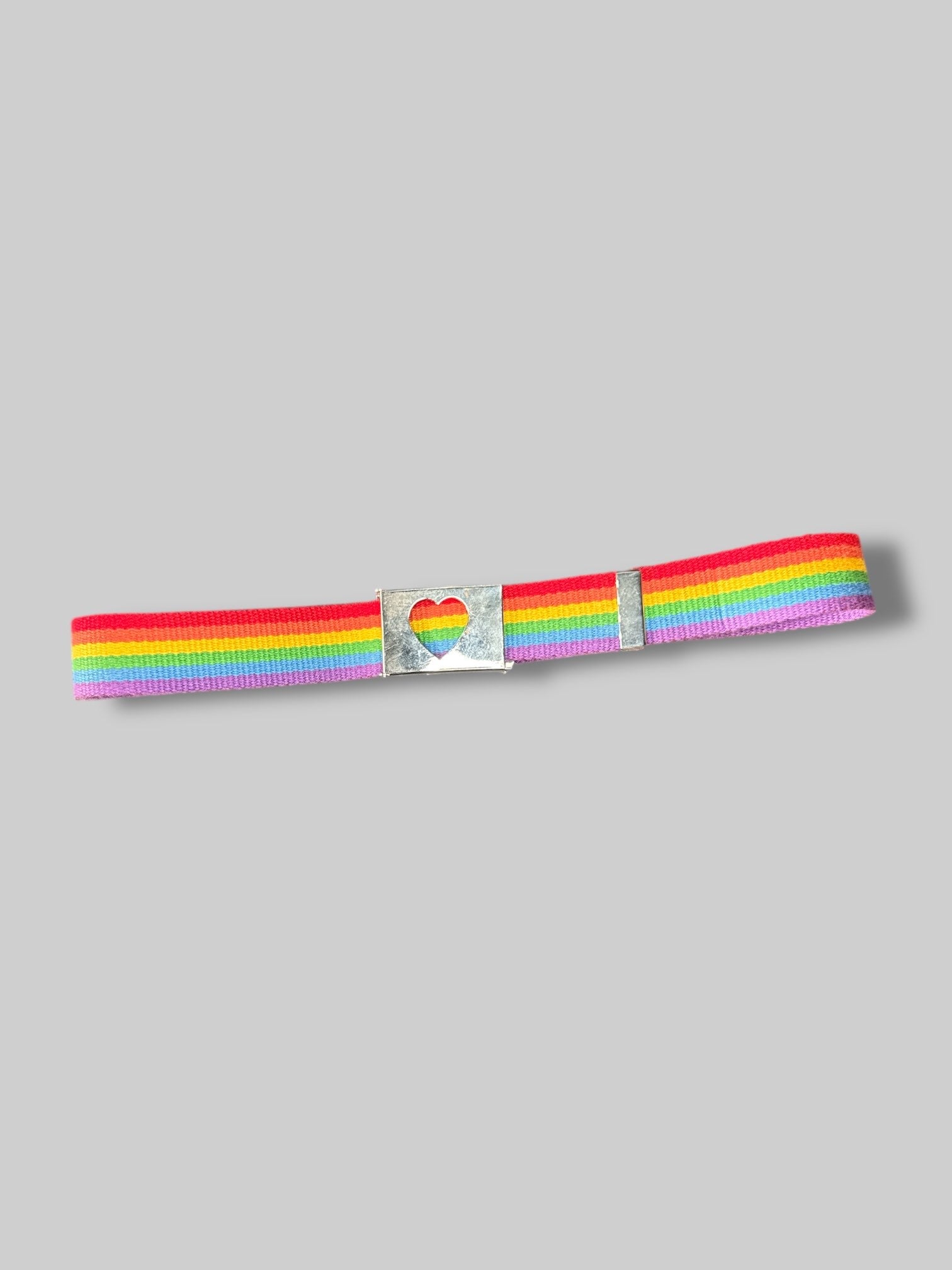S Rainbow fabric belt with heart cutout buckle
