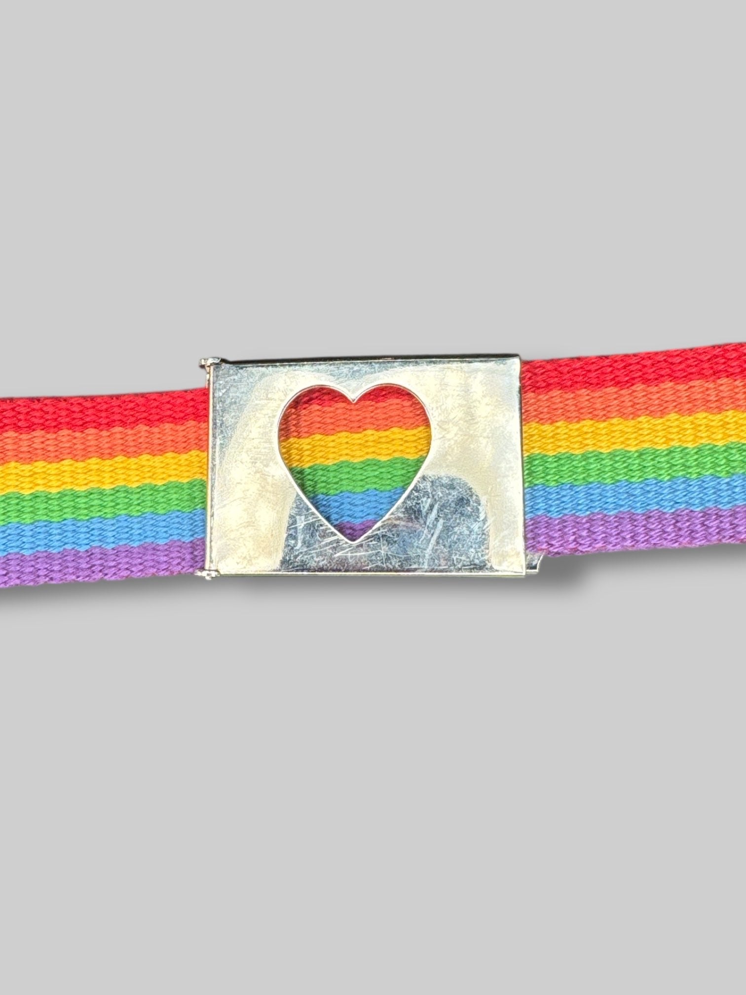 S Rainbow fabric belt with heart cutout buckle