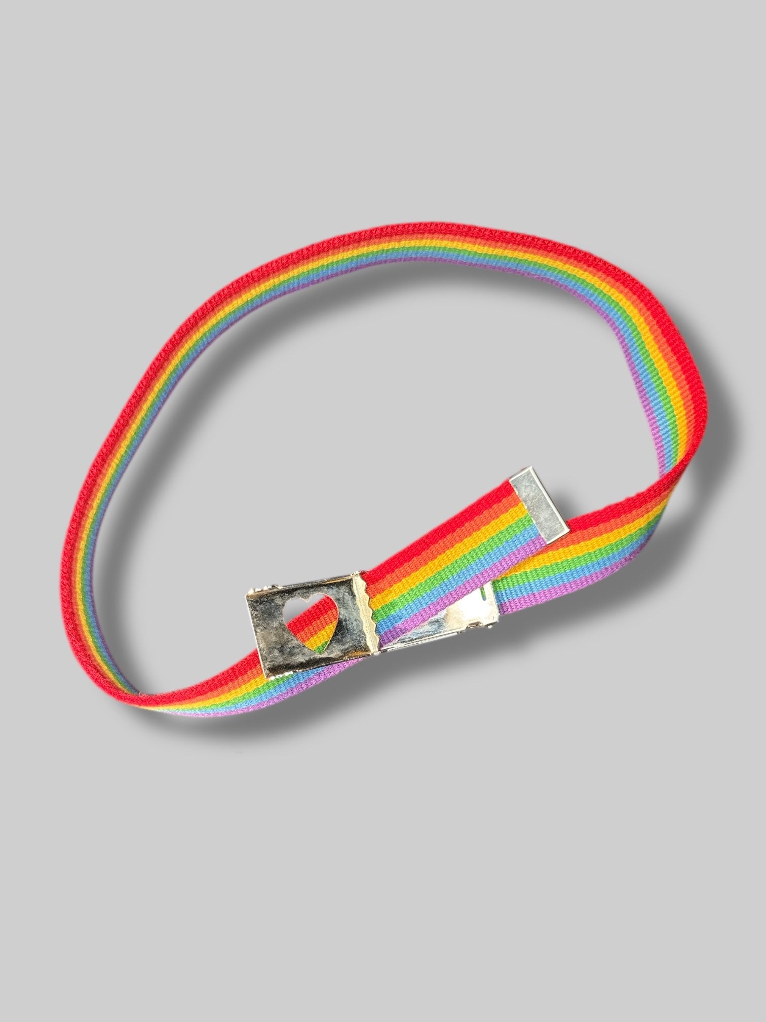 S Rainbow fabric belt with heart cutout buckle