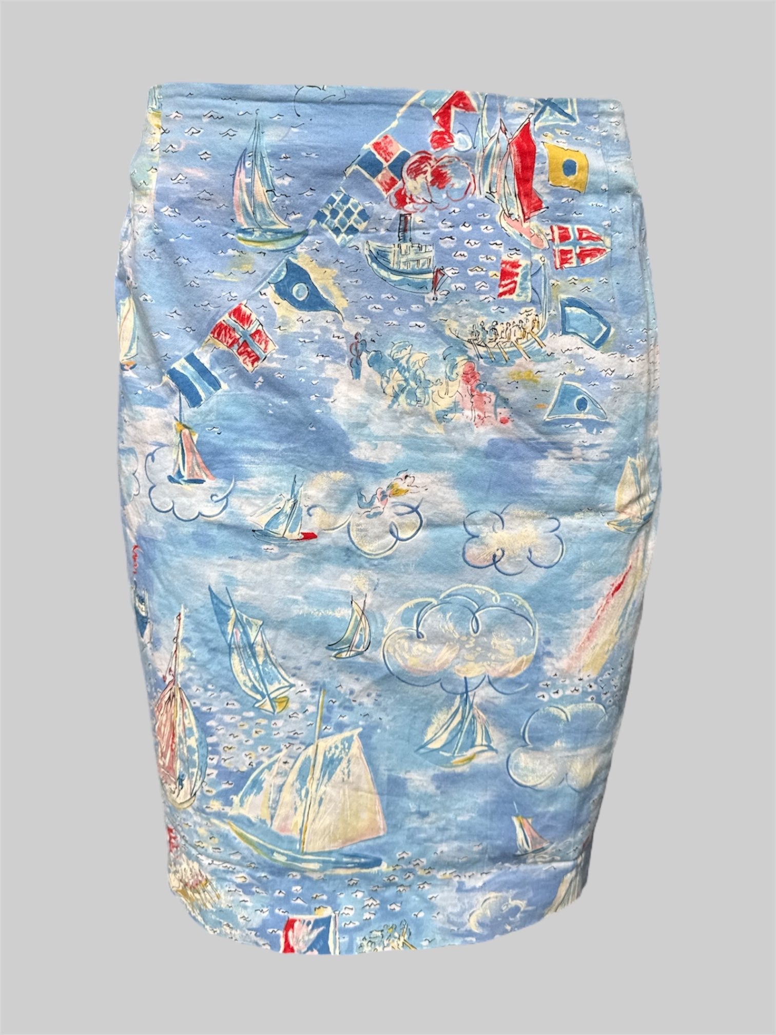 M Blue pencil skirt with nautical print