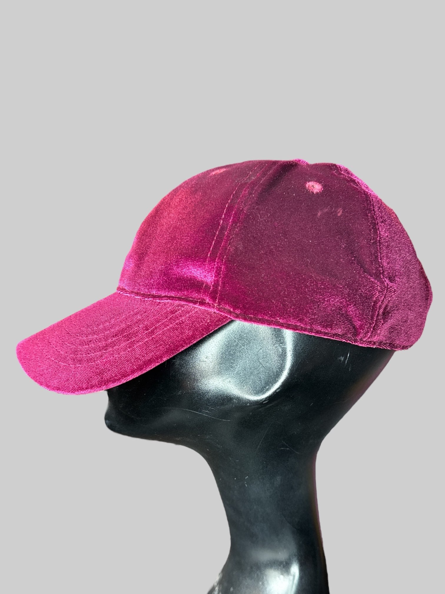 Maroon velvet baseball cap with brass tone buckle