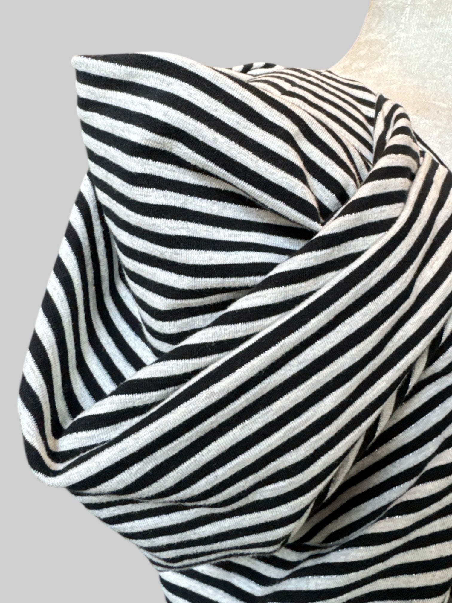 L One shoulder black and white striped top with embellished shoulder and belt loops