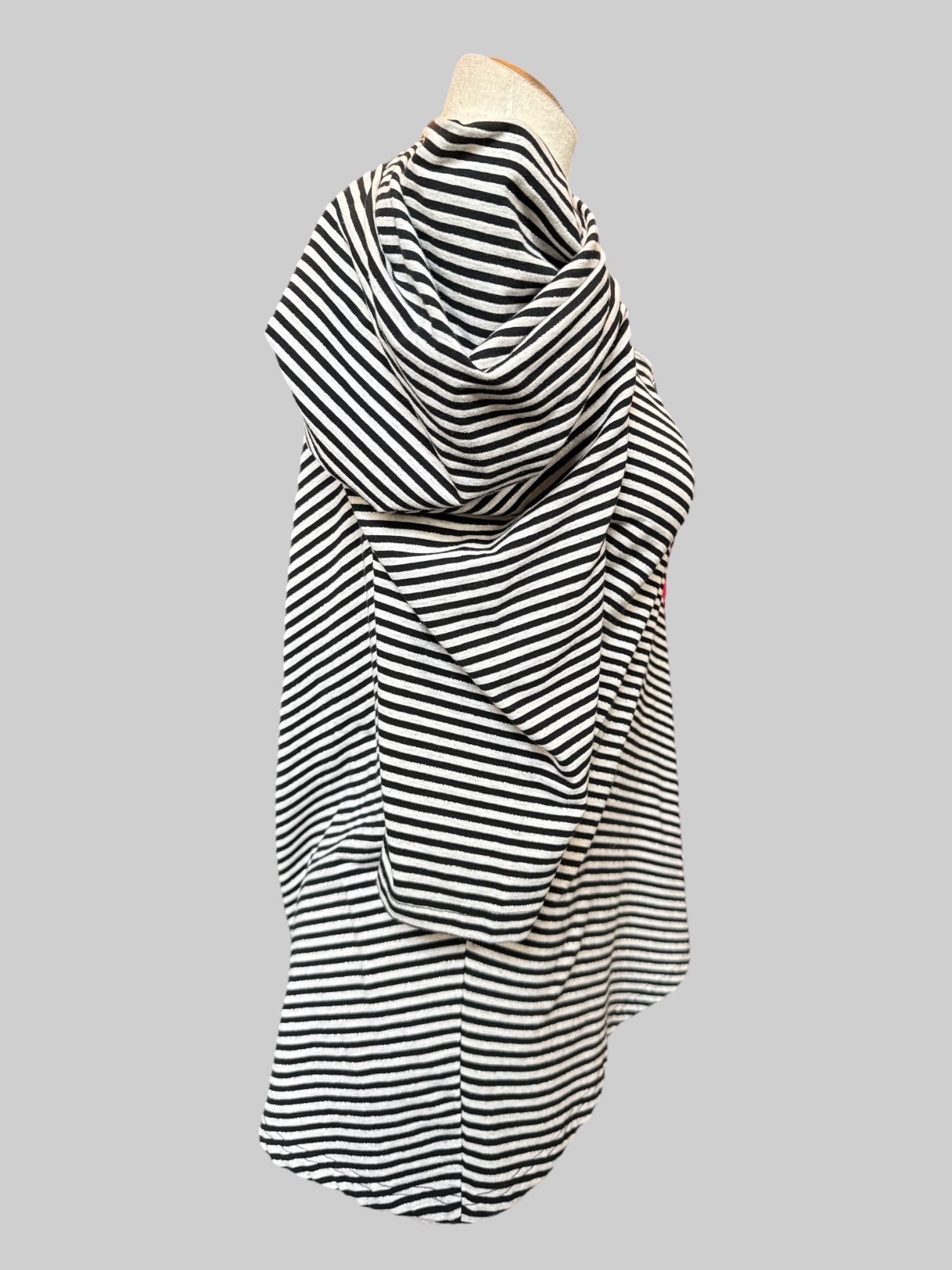 L One shoulder black and white striped top with embellished shoulder and belt loops