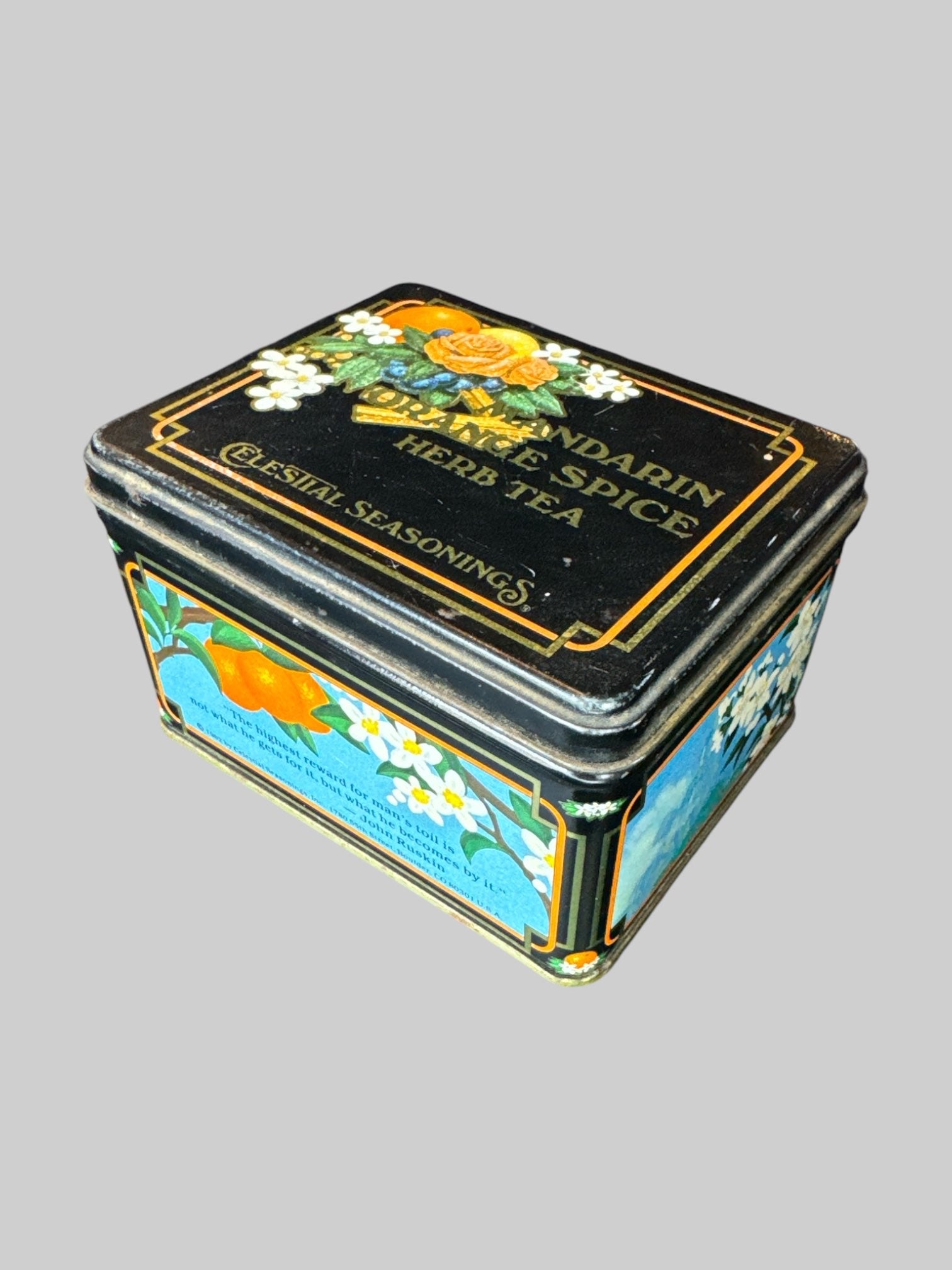 Vintage metal tea tin with gold tone inside