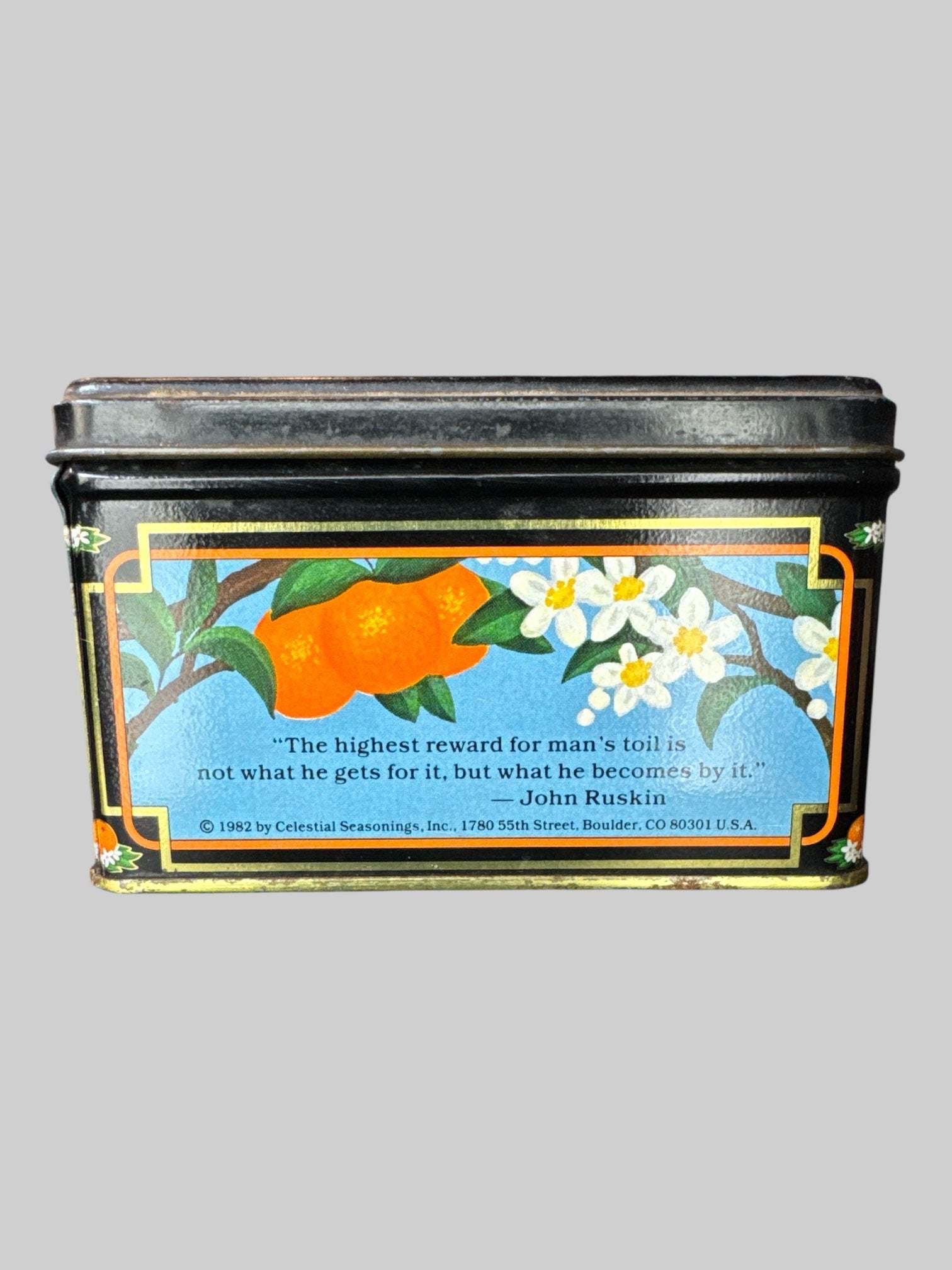Vintage metal tea tin with gold tone inside