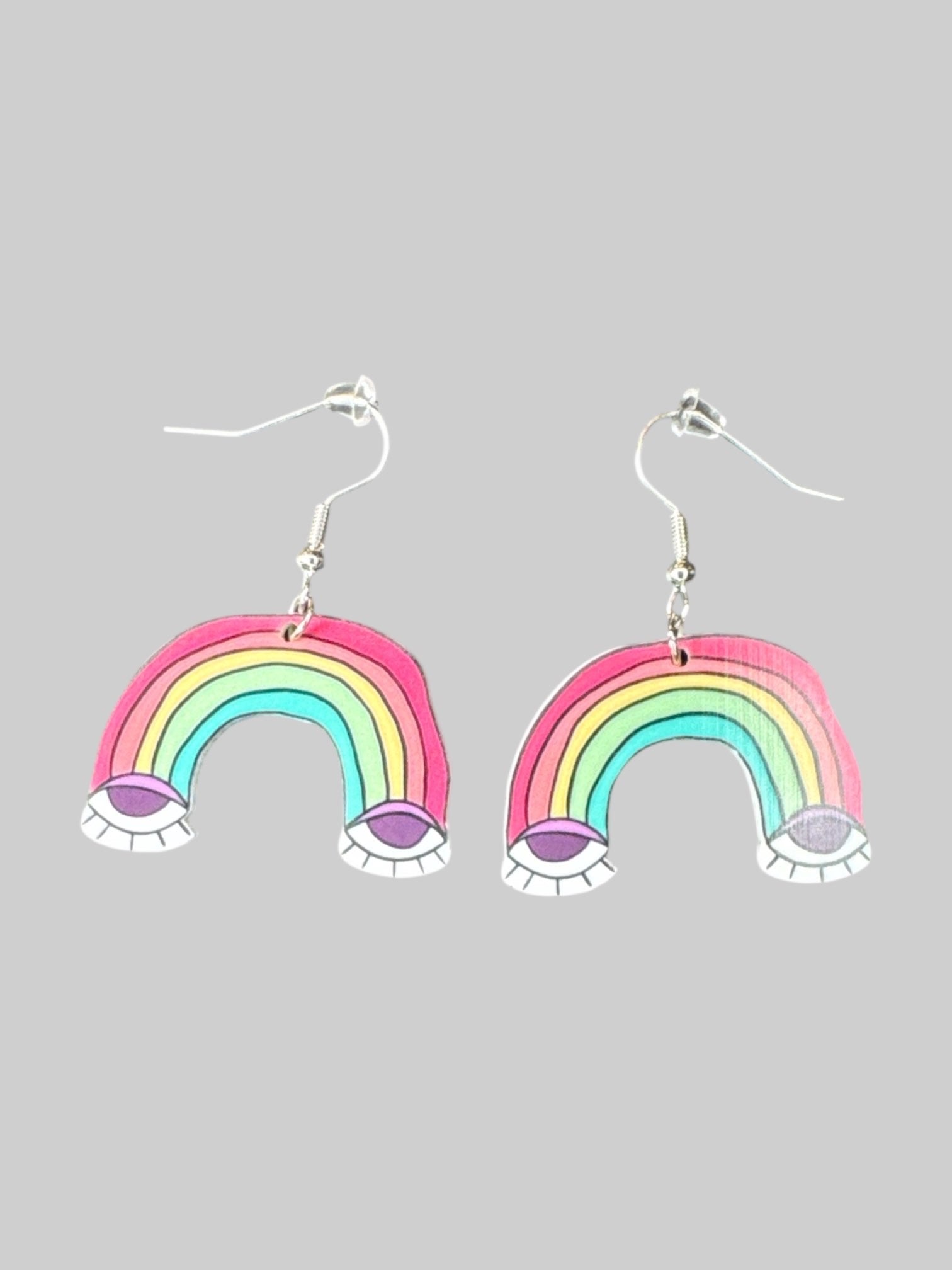 Hand designed rainbow with eyes earrings