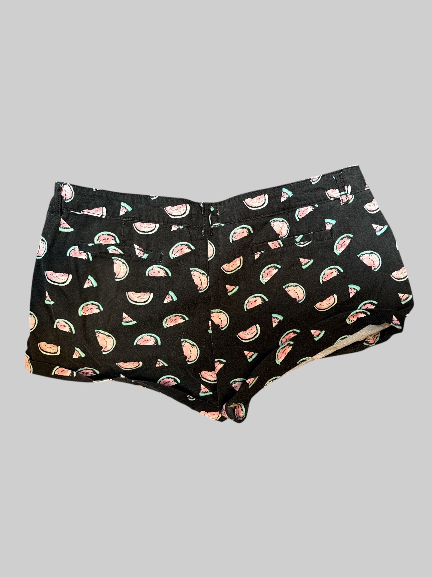 XL Black short shorts with watermelon print