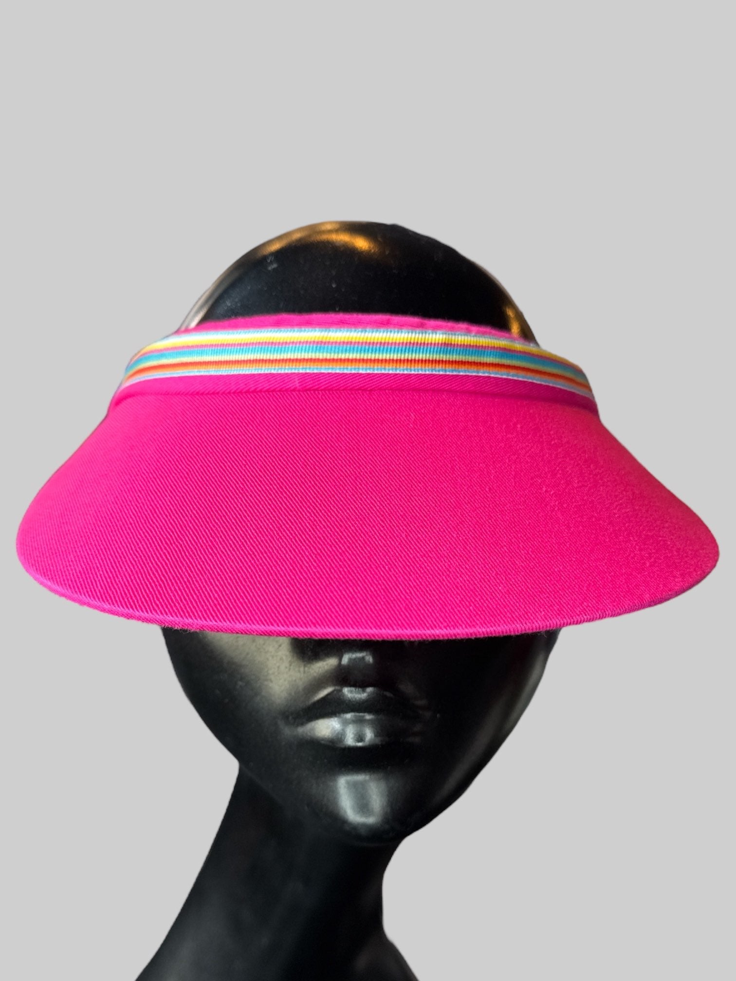 Pink cotton visor with rainbow strip