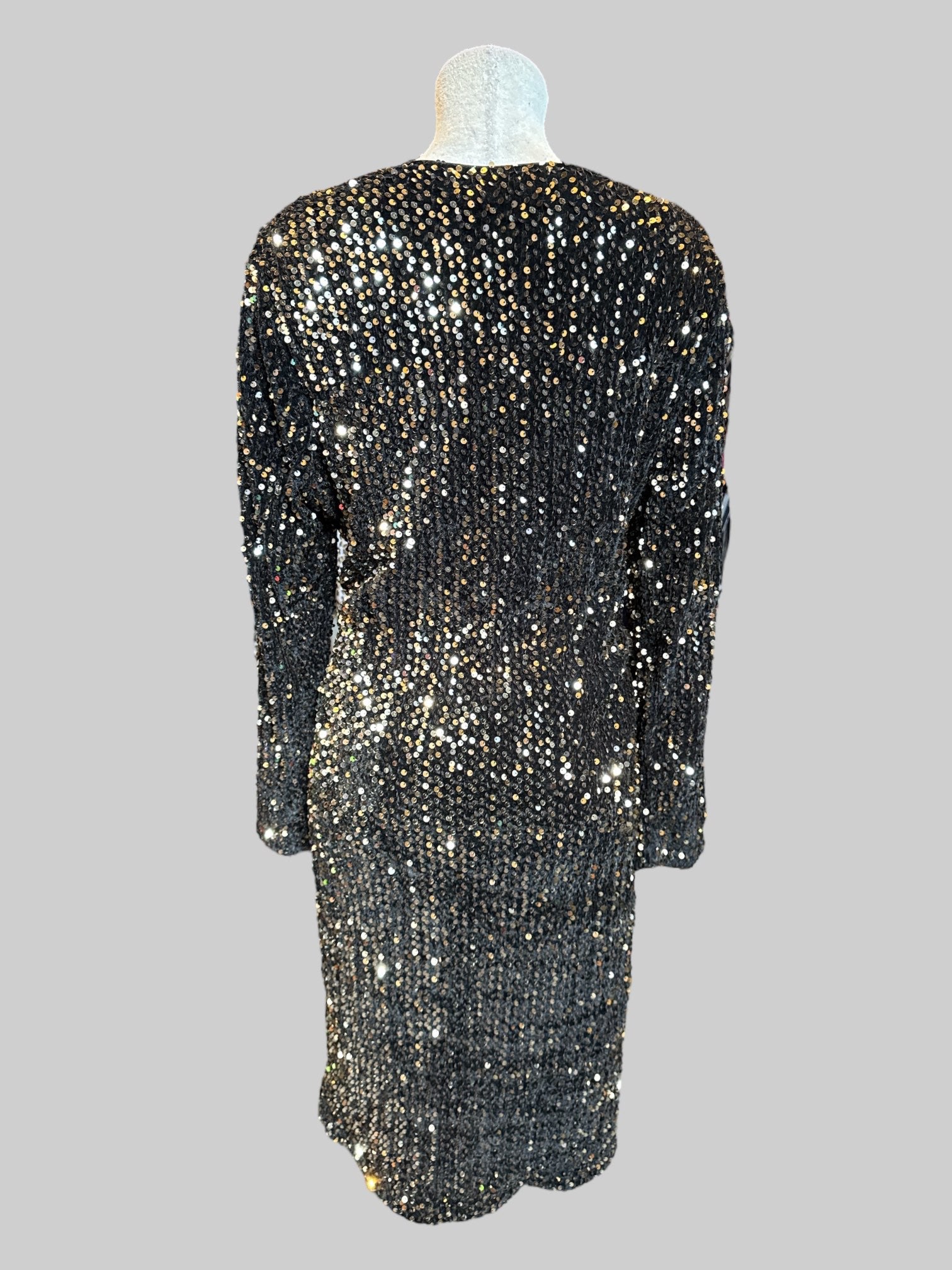 2X NWT Black long sleeve dress with gold tone sequence