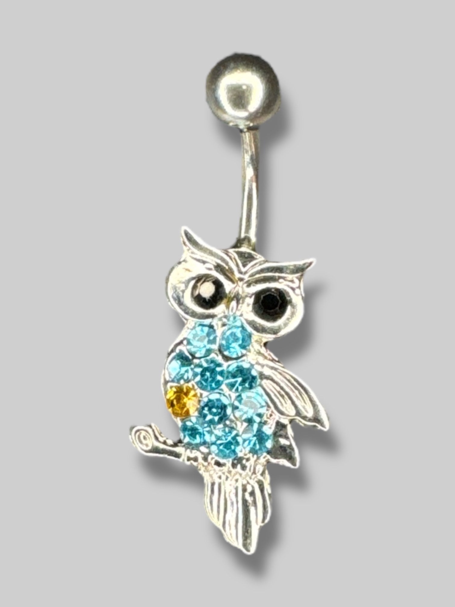 Rhinestone owl bellybutton ring