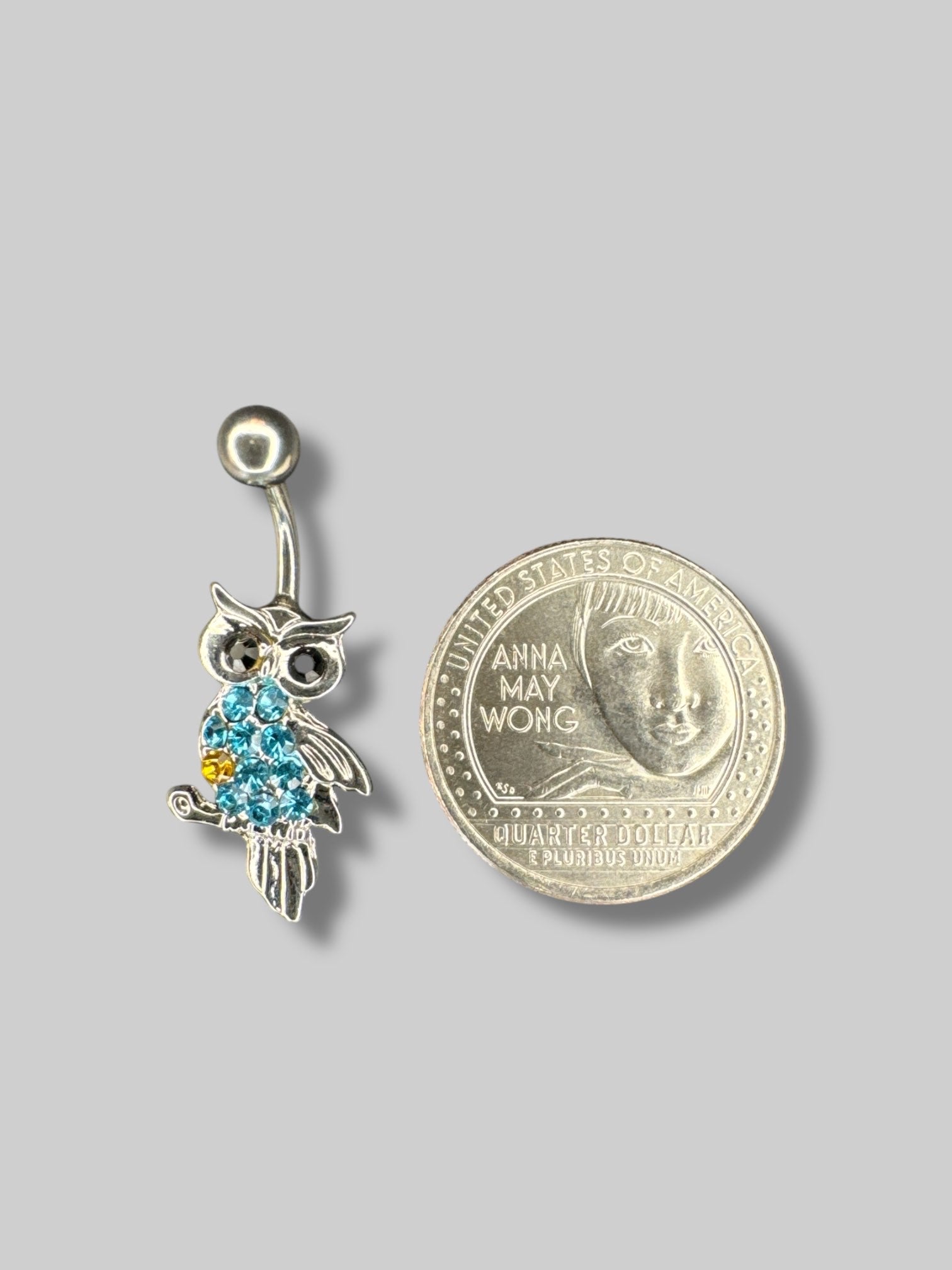 Rhinestone owl bellybutton ring