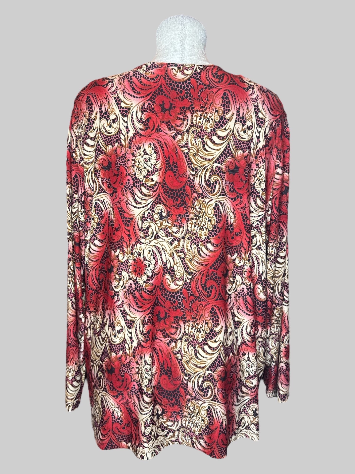 3X Vintage black red and off-white top with faux cardigan and tie on front