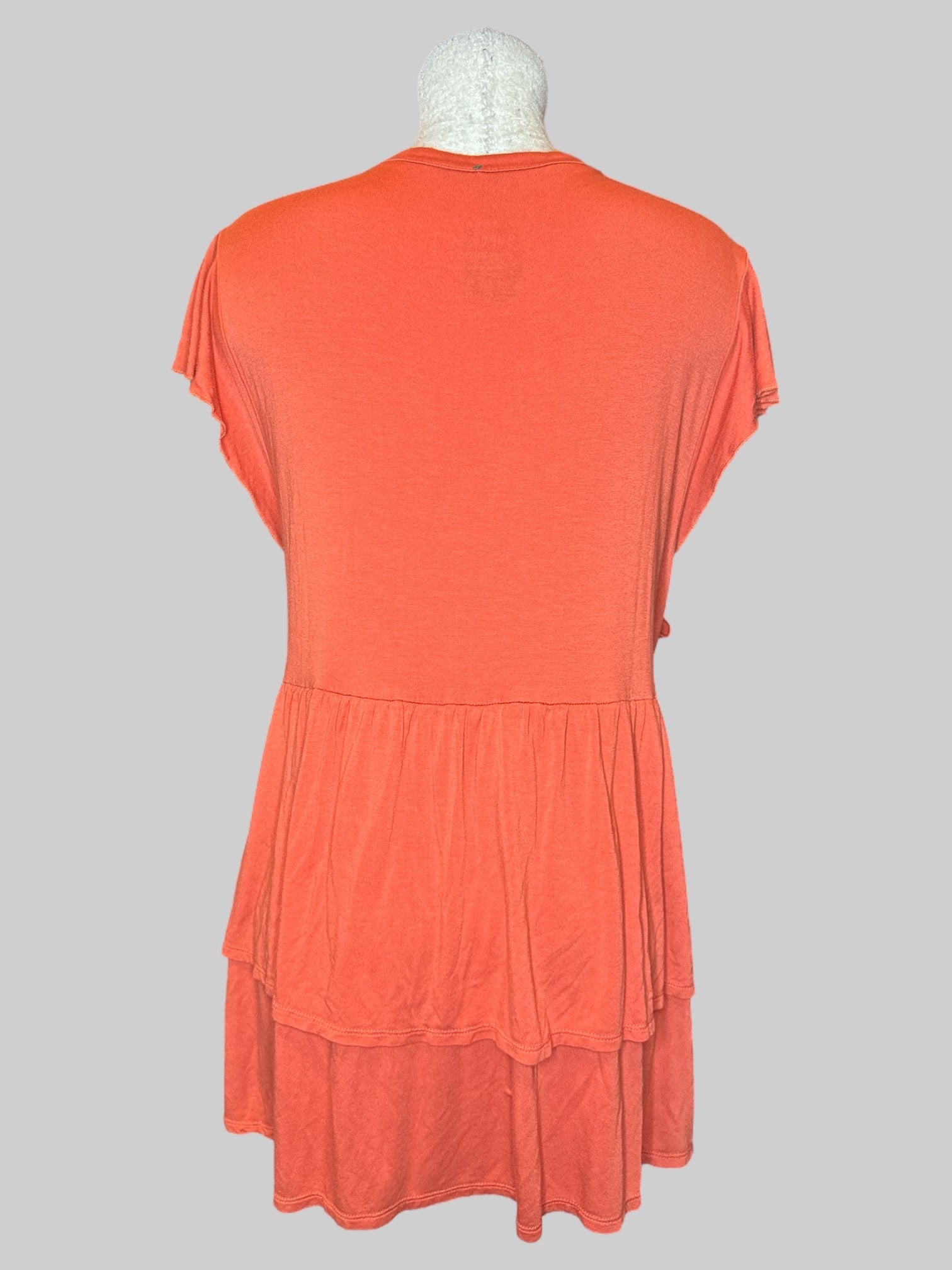 4X Orange short sleeve button-down top with ruffle layers