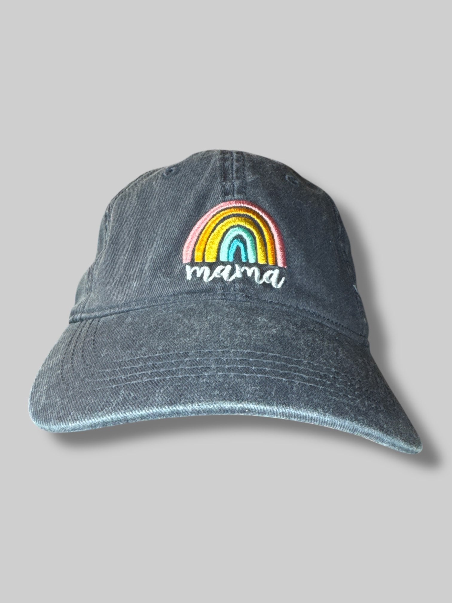 “Mama” Grey baseball cap with rainbow embroidery