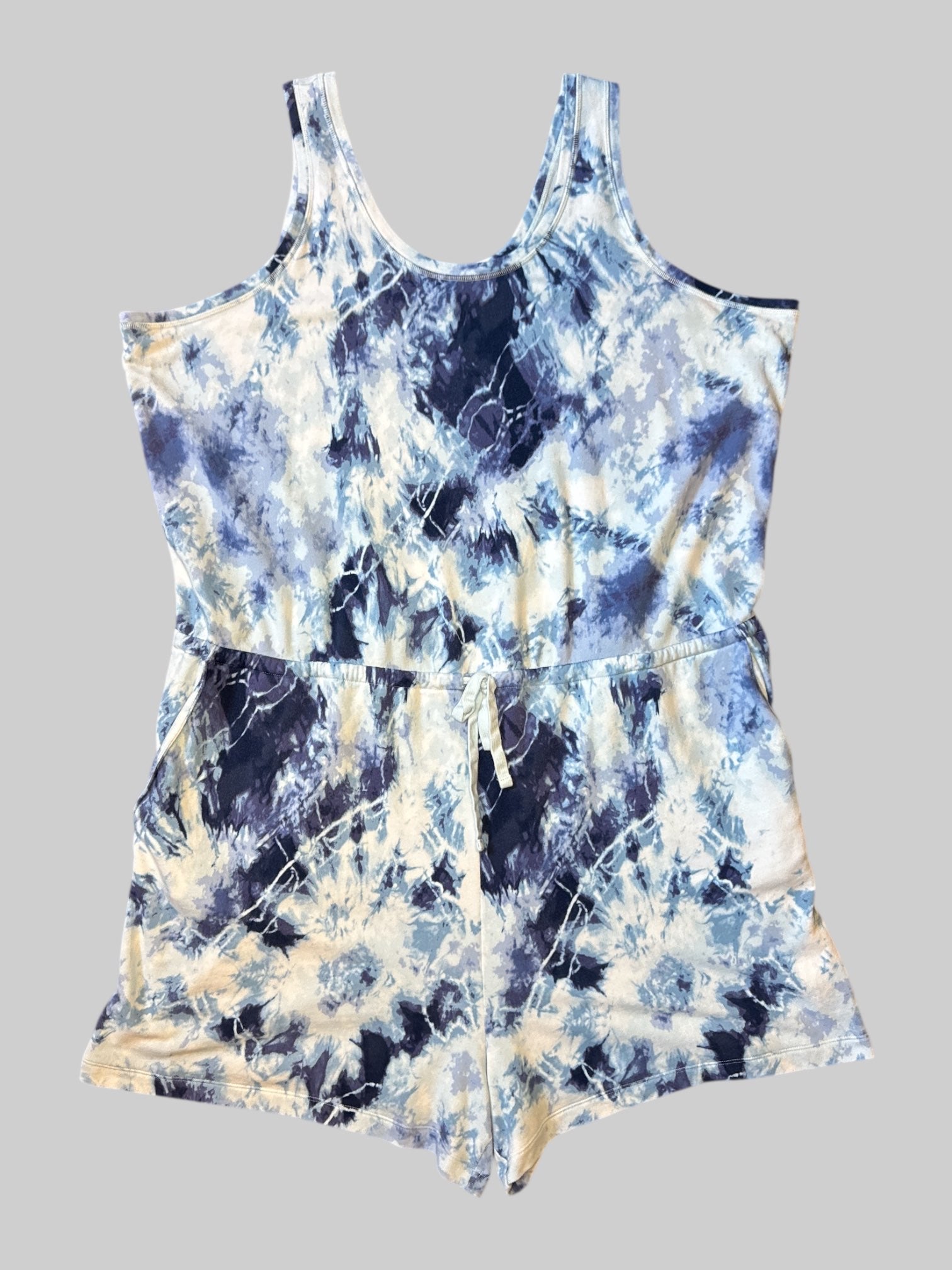 4X Blue and white tie-dye romper with waistband