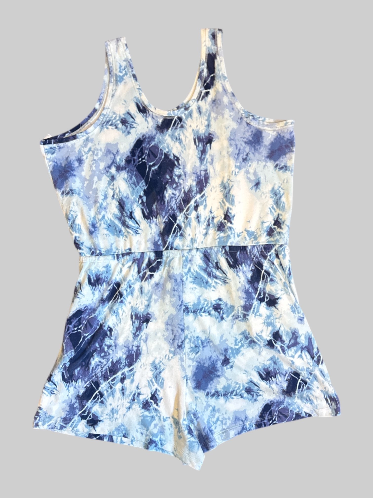 4X Blue and white tie-dye romper with waistband