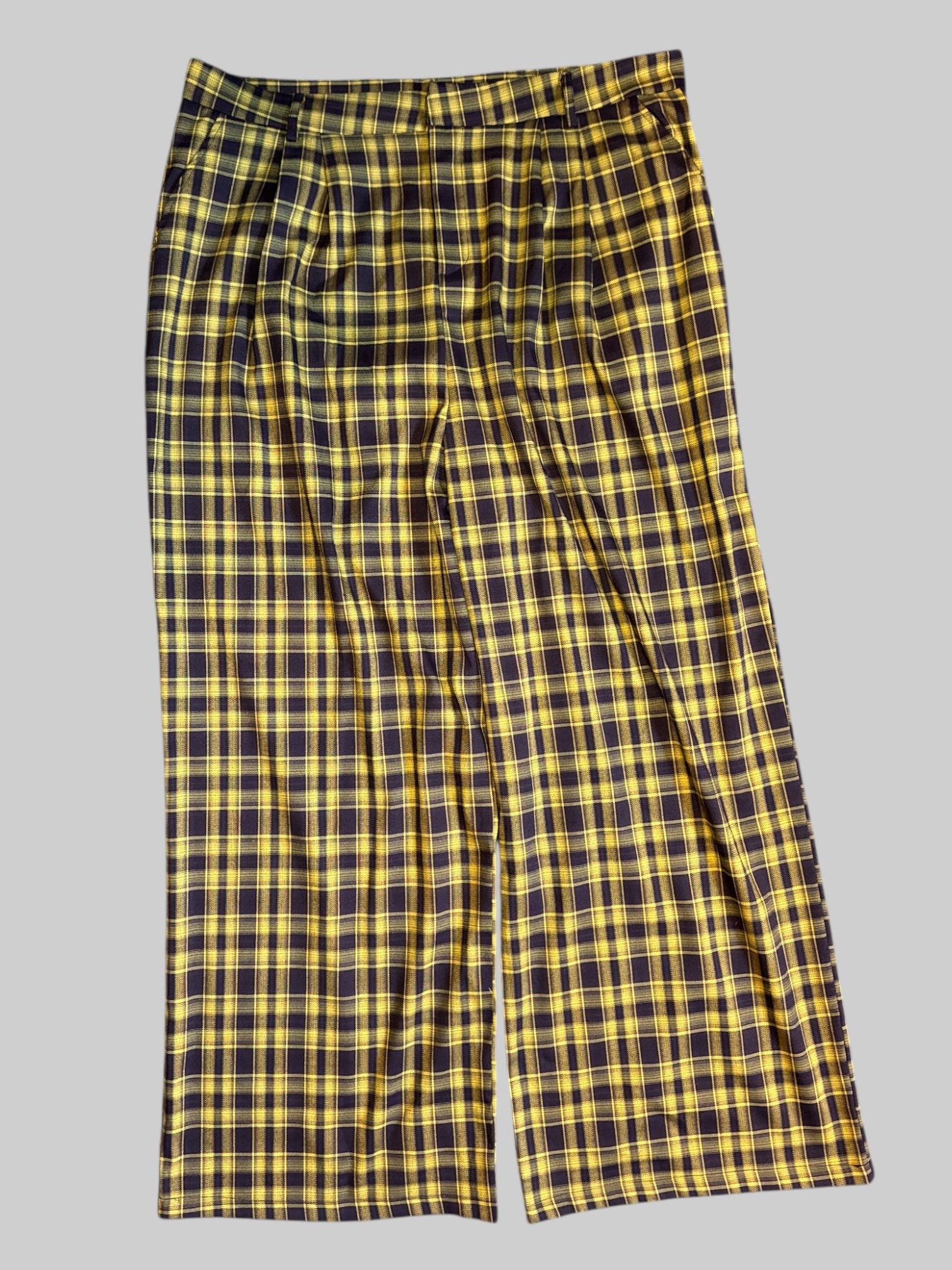 1X NWT Wide leg yellow and brown plaid pants