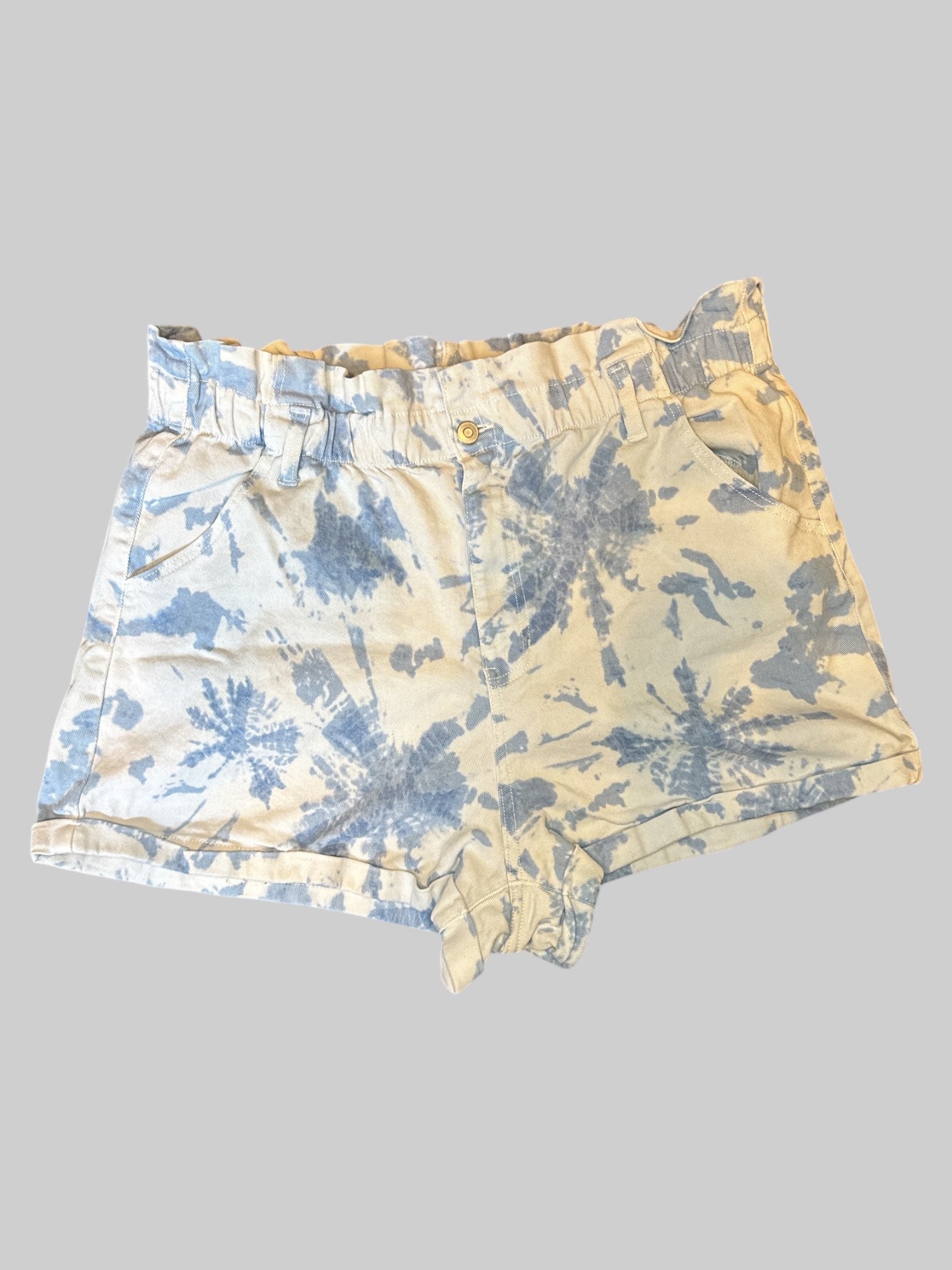 0X blue and white tie-dye paper bag waist  shorts