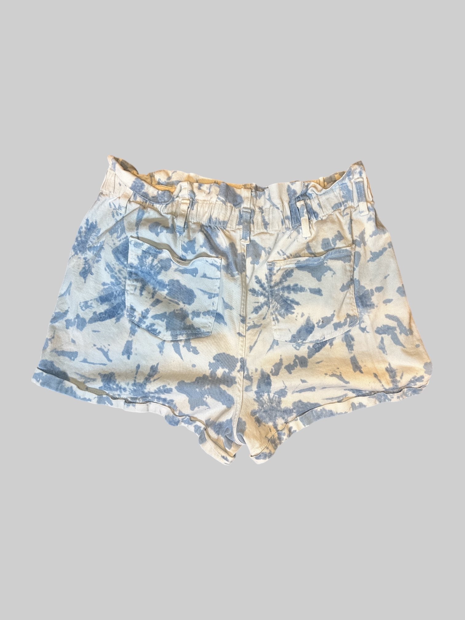 0X blue and white tie-dye paper bag waist  shorts