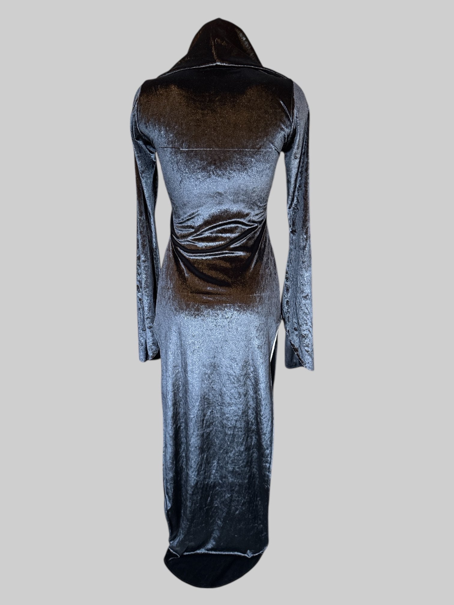 S Toxic vision red label black velvet long sleeve dress with metal studying and goat man patch