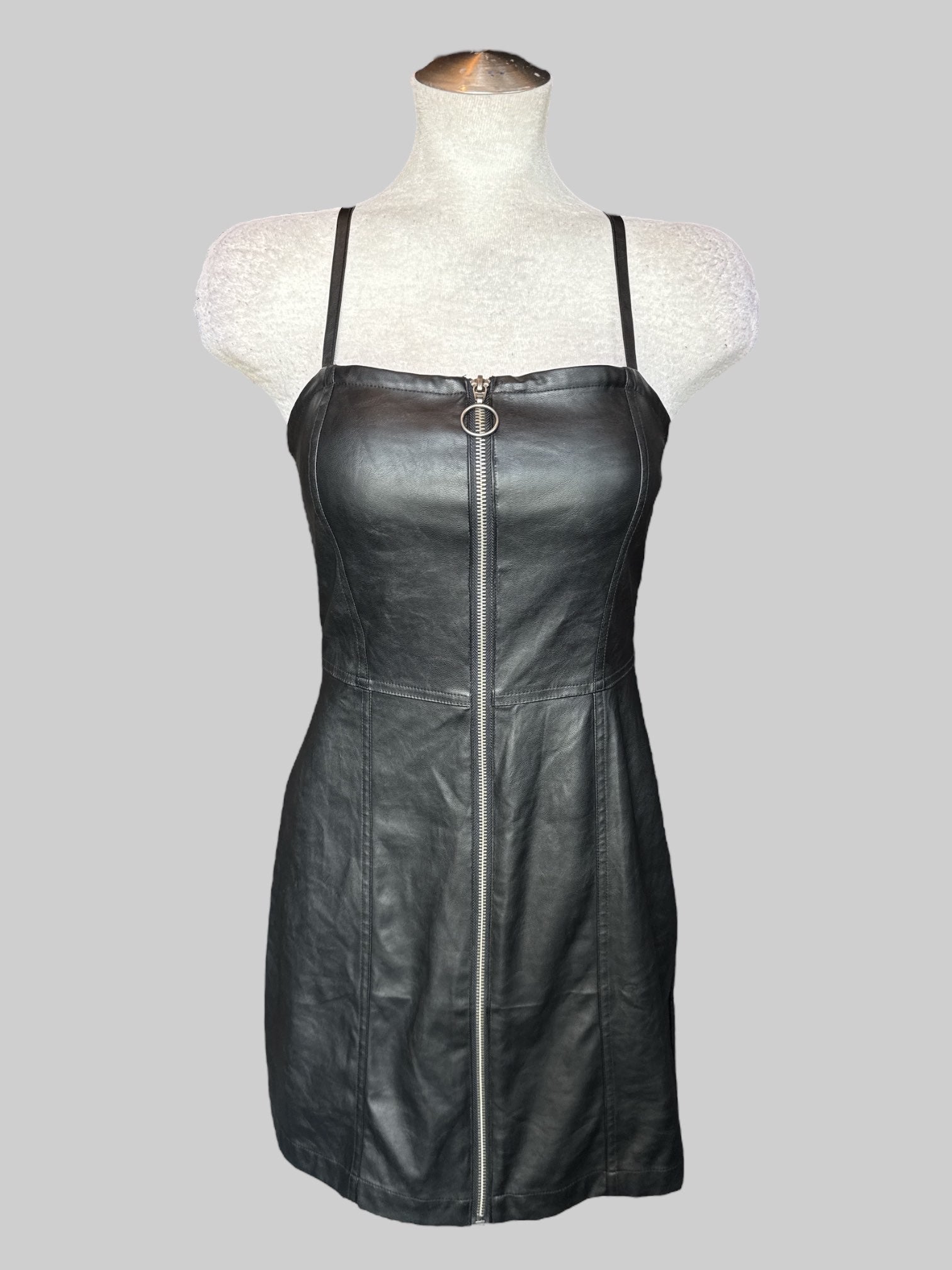 S Black pleather sleeveless zip up dress