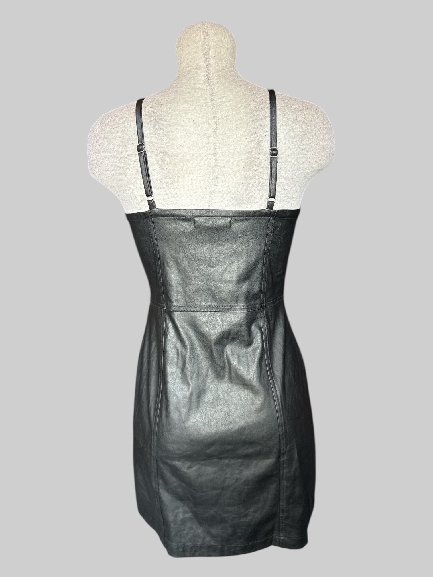 S Black pleather sleeveless zip up dress