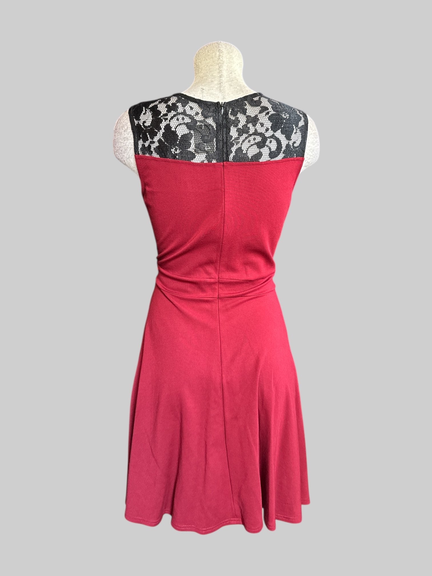 XL Red A-line dress with black lace chest