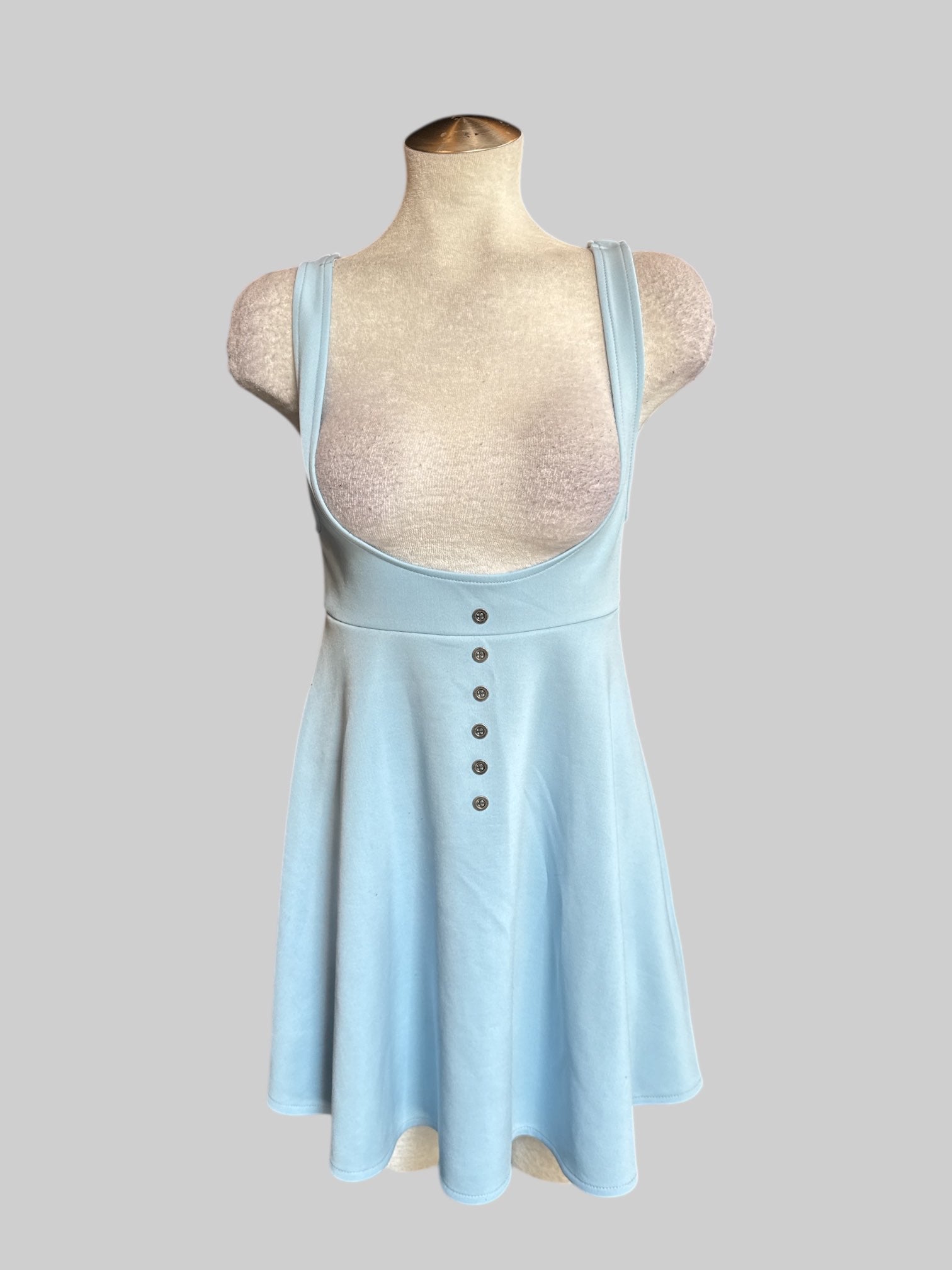 M Light blue under bus dress with fake buttons